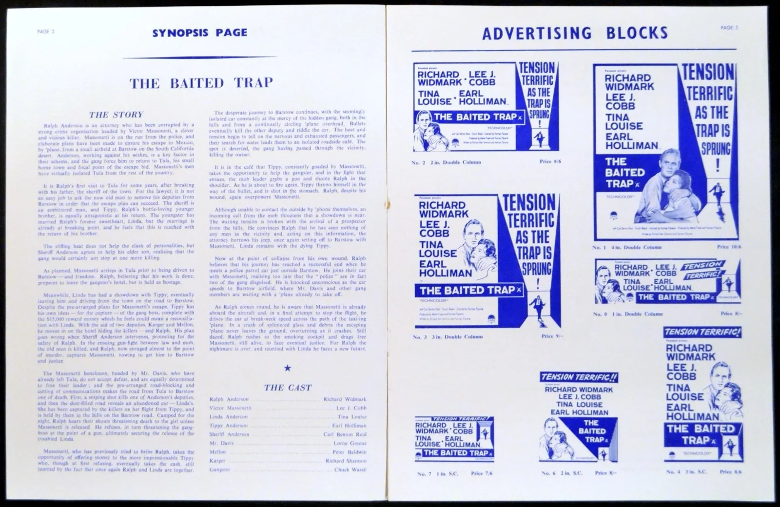 BAITED TRAP 1959 Richard Widmark, Lee J. Cobb, Tina Louise UK PRESSBOOK, изображение 2
