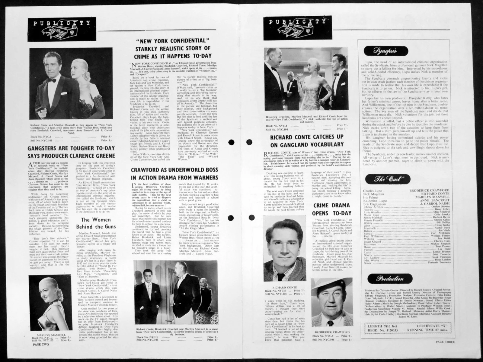 NEW YORK CONFIDENTIAL 1955 Broderick Crawford, Richard Conte UK CAMPAIGN BOOK, image 2