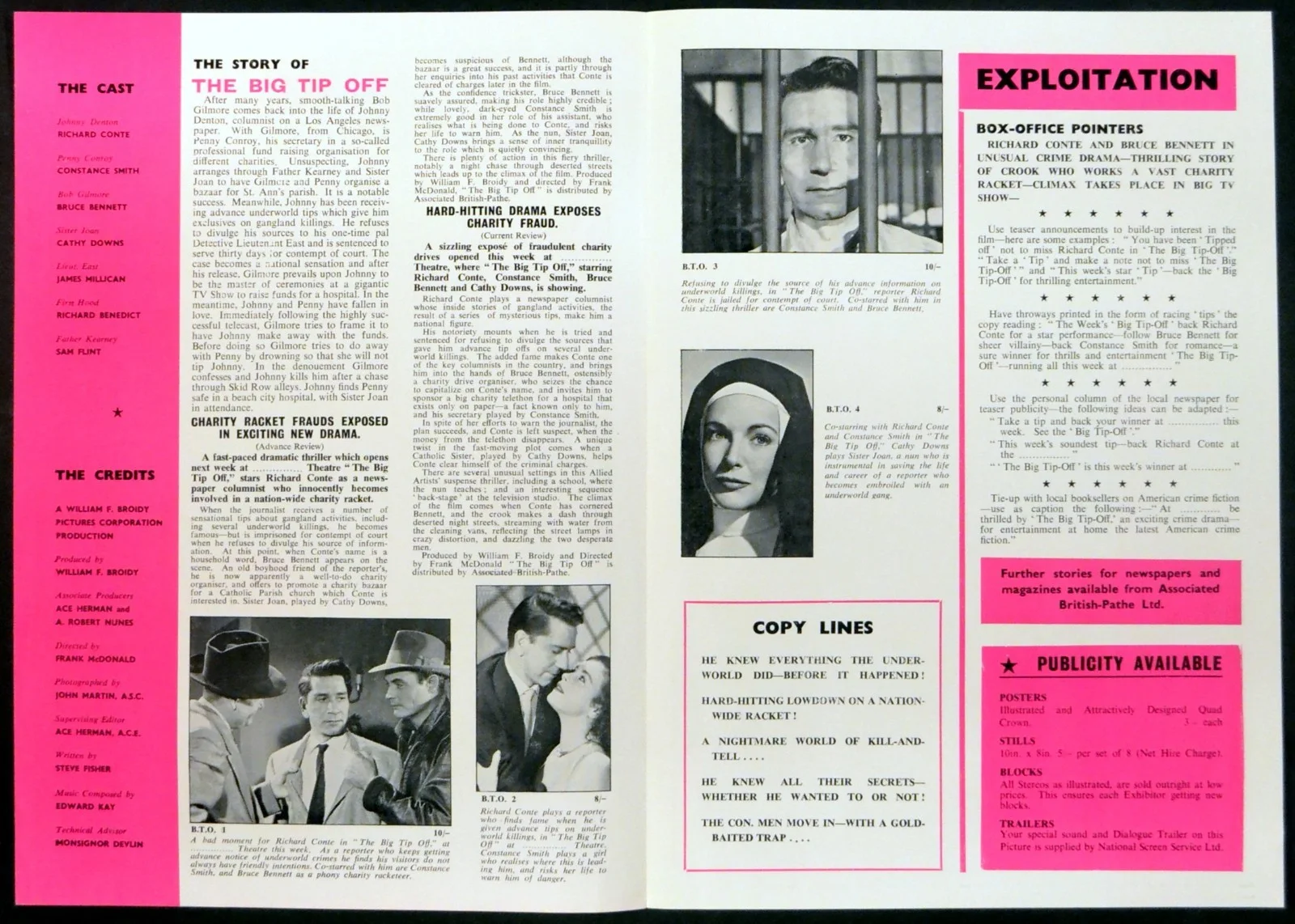 BIG TIP OFF 1955 Richard Conte, Constance Smith, Bruce Bennett UK CAMPAIGN BOOK, image 2