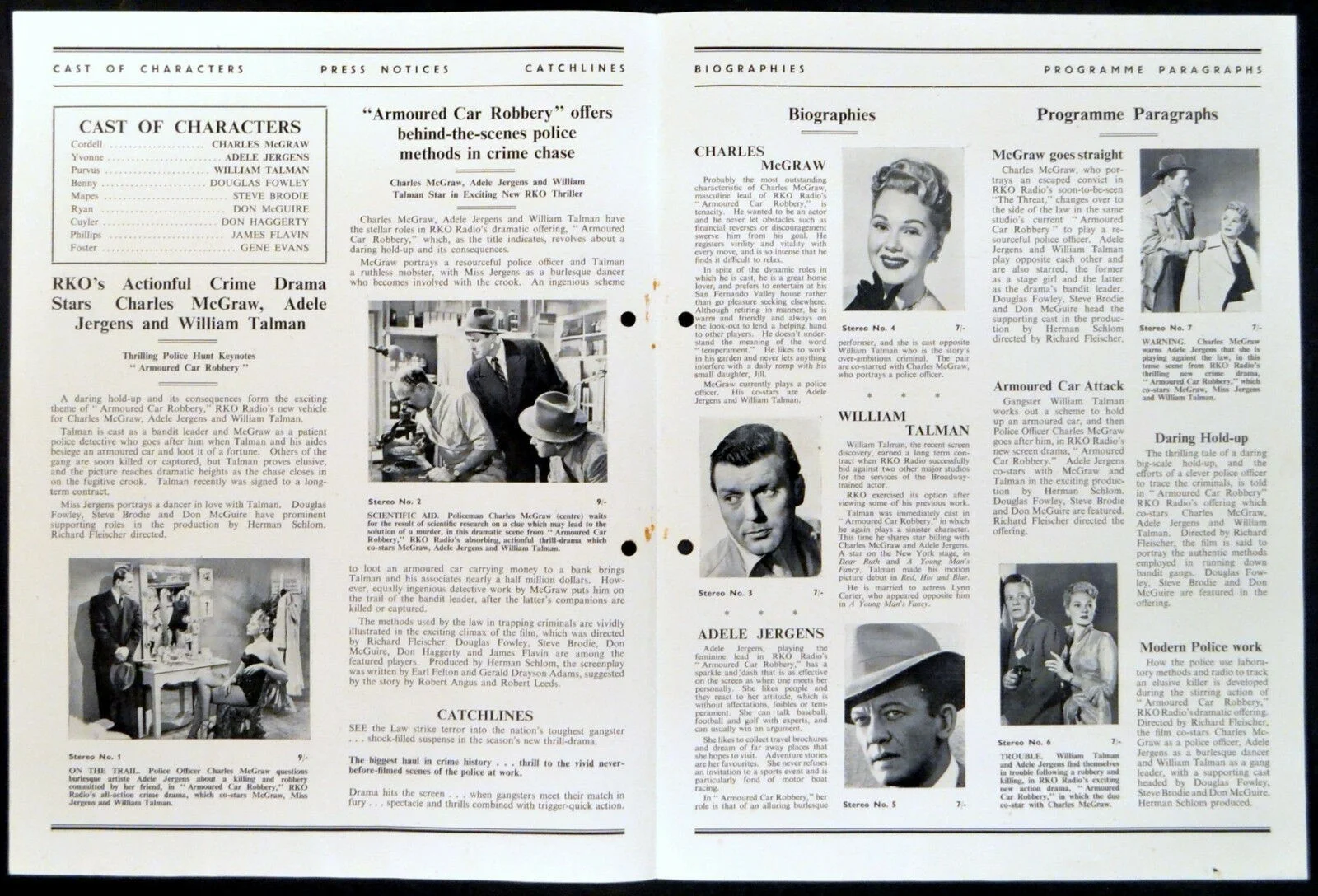 ARMOURED CAR ROBBERY 1950 Charles McGraw, Adele Jergens UK CAMPAIGN BOOK, image 2