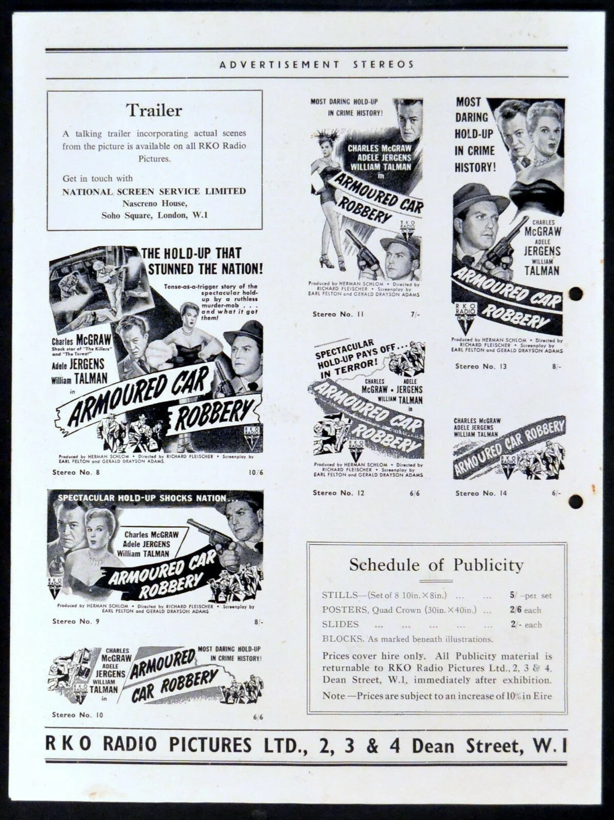 ARMOURED CAR ROBBERY 1950 Charles McGraw, Adele Jergens UK CAMPAIGN BOOK, image 3