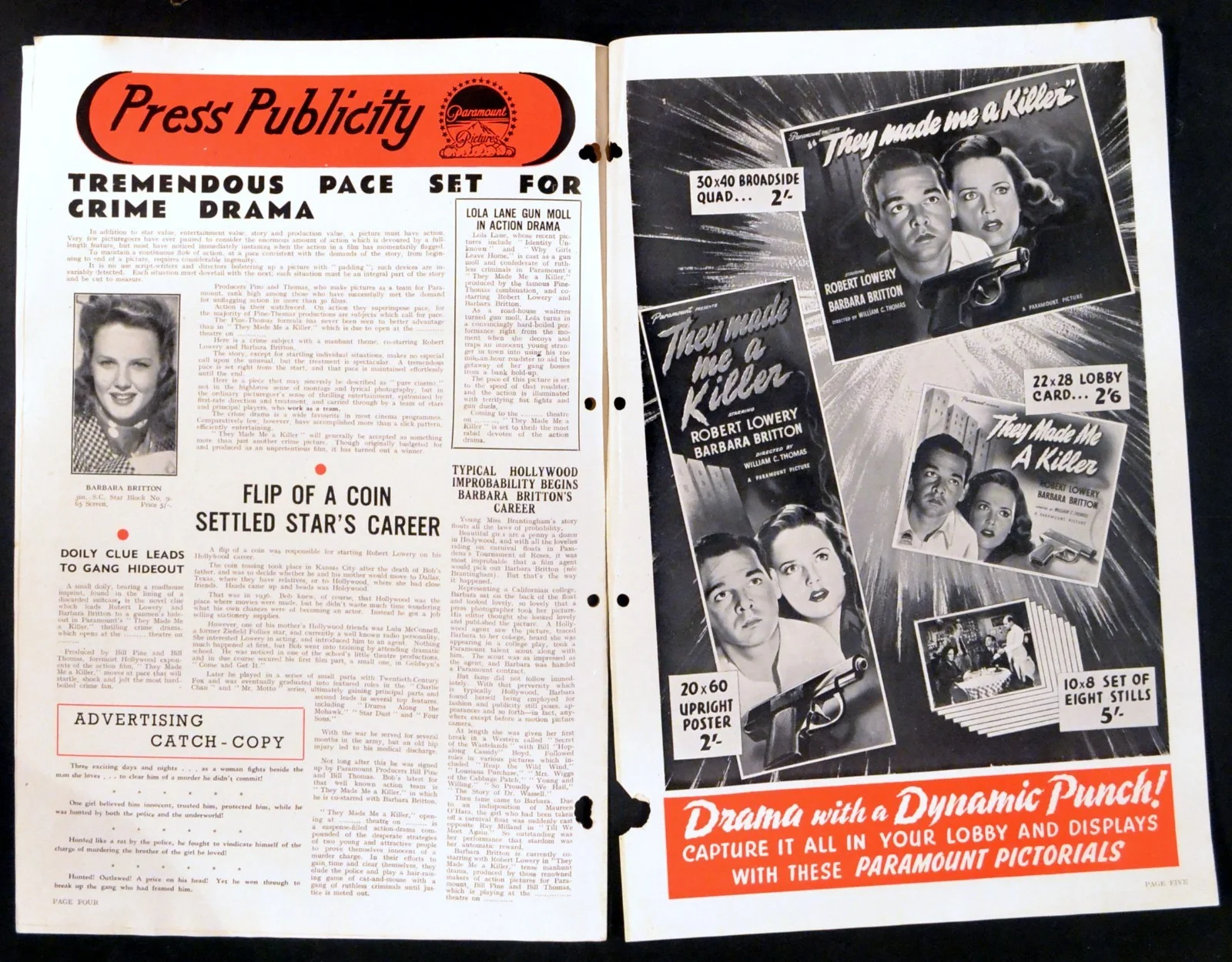 THEY MADE ME A KILLER 1946 Robert Lowery, Barbara Britton Lola Lane UK PRESSBOOK, image 2