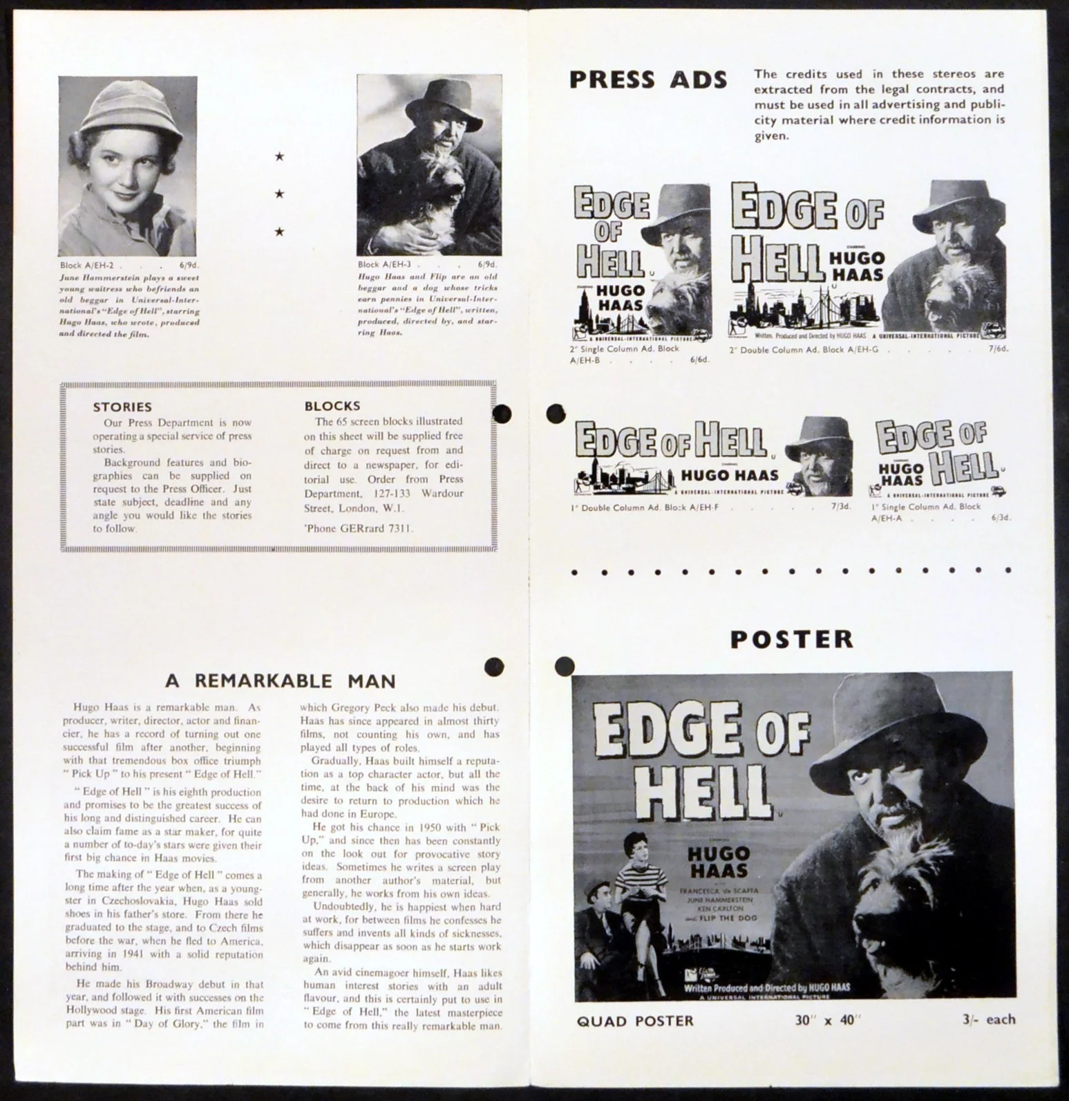 EDGE OF HELL 1956 Hugo Haas, Francesca De Scaffa, June Shelley UK PRESSBOOK, изображение 2