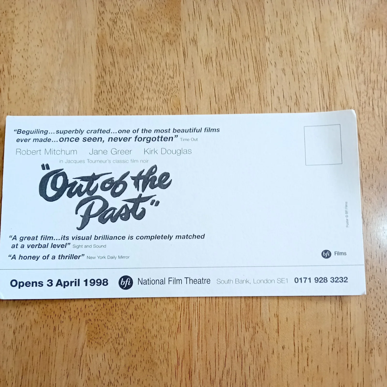Out of the Past. Robert Mitchum. Jane Greer. Film Promotional Postcard 1998, изображение 4