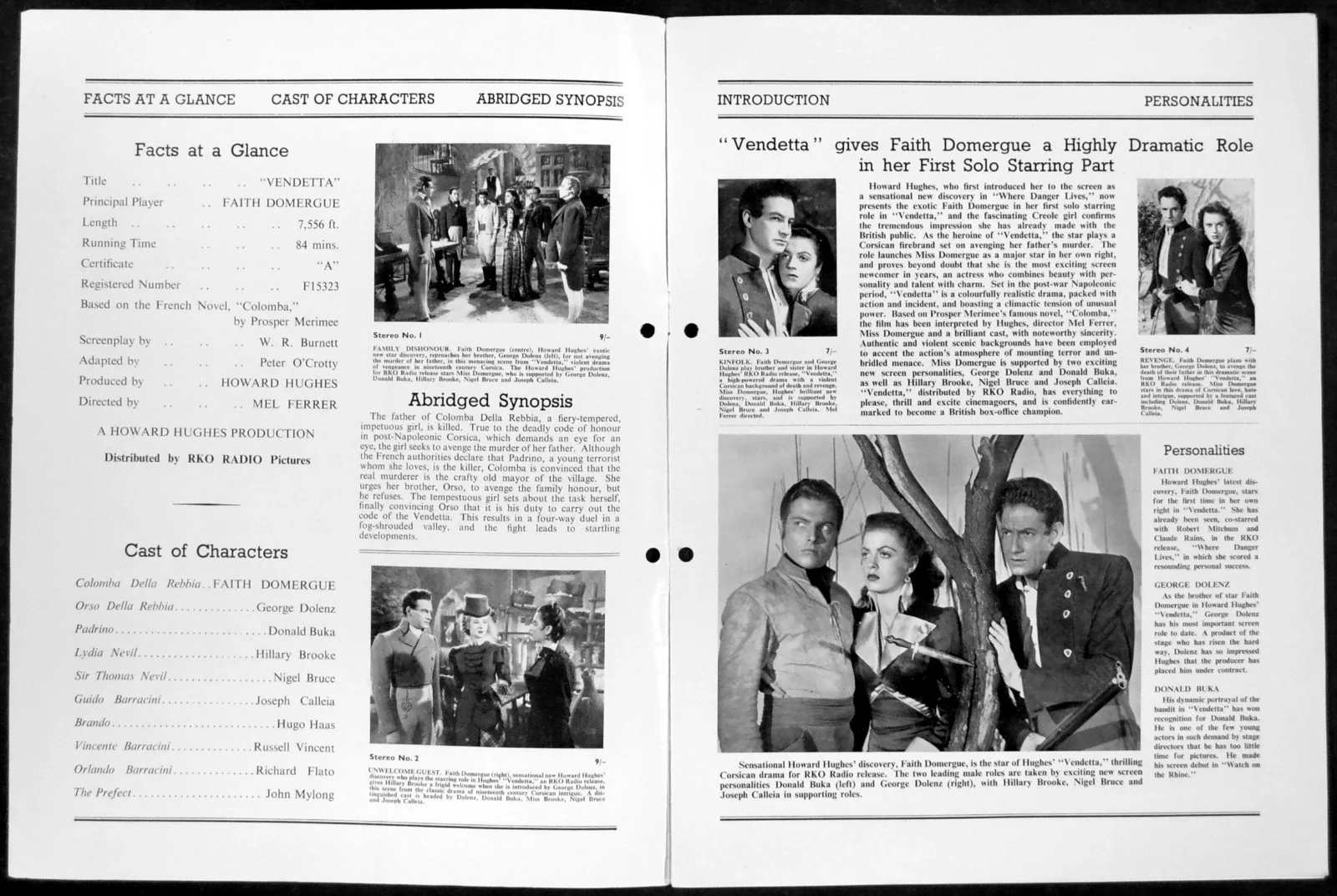 VENDETTA 1950 Faith Domergue, George Dolenz, Hillary Brooke UK CAMPAIGN BOOK, изображение 2