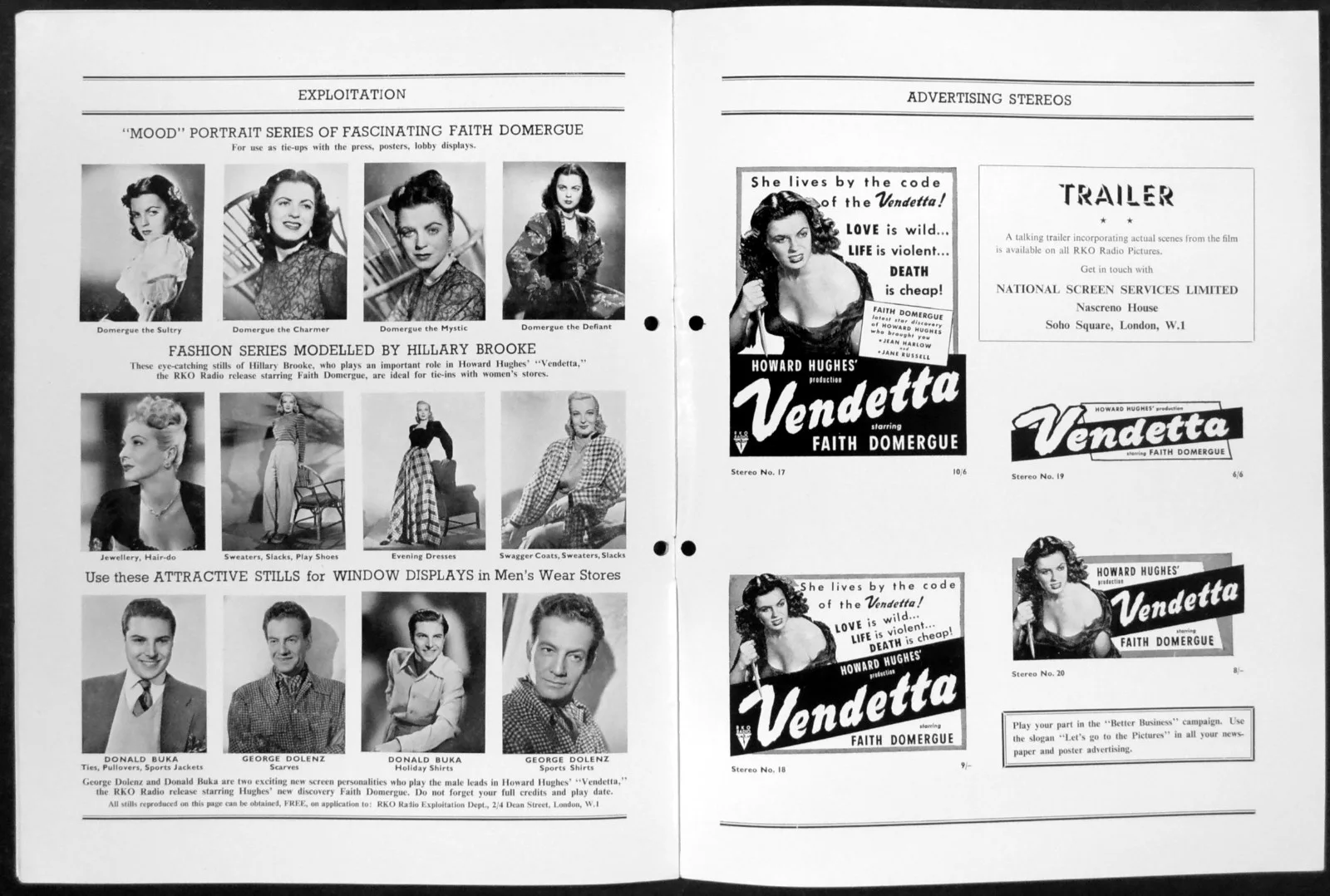 VENDETTA 1950 Faith Domergue, George Dolenz, Hillary Brooke UK CAMPAIGN BOOK, изображение 3