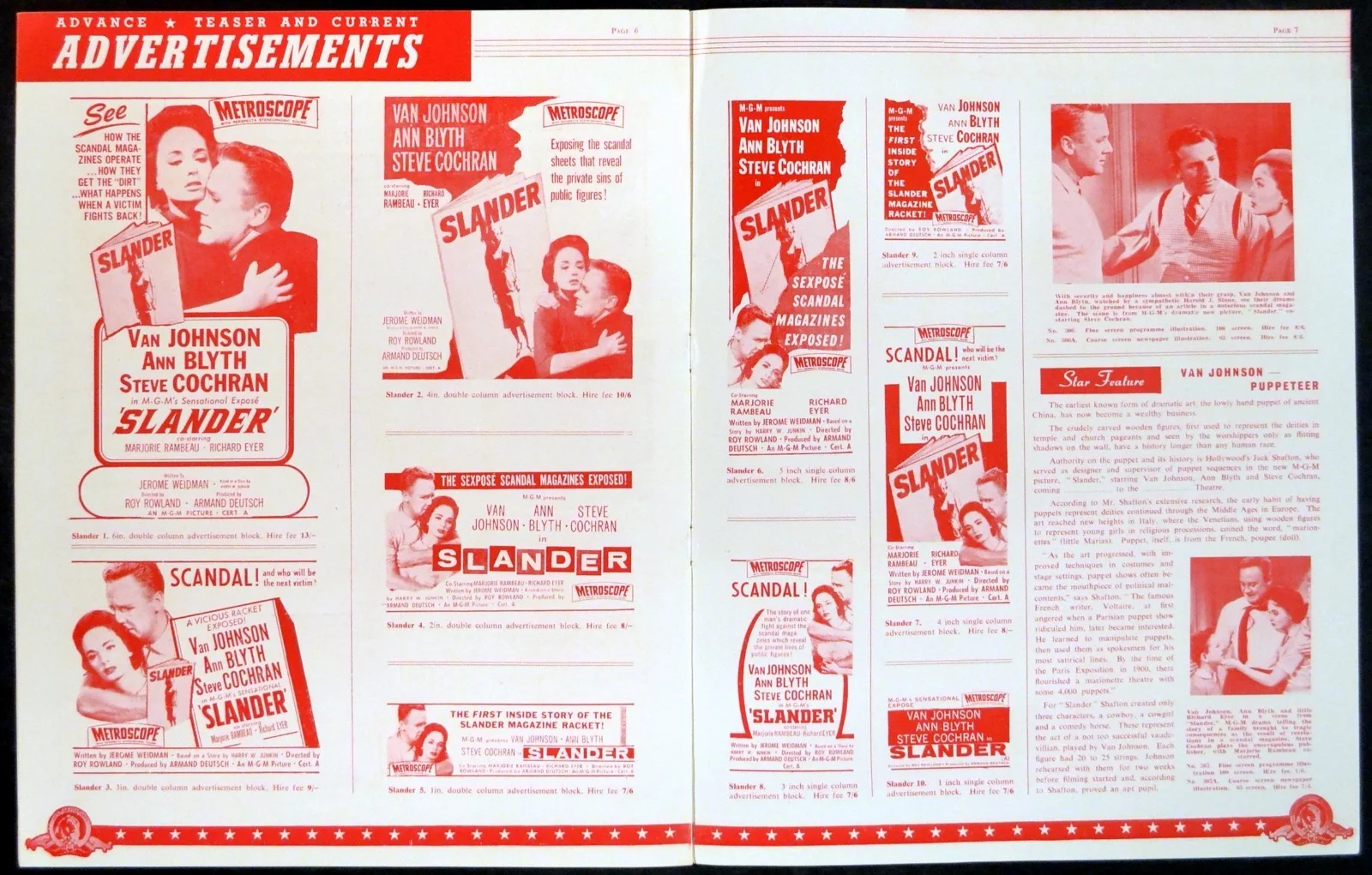 SLANDER 1957 Van Johnson, Ann Blyth, Steve Cochran UK PRESSBOOK, image 2