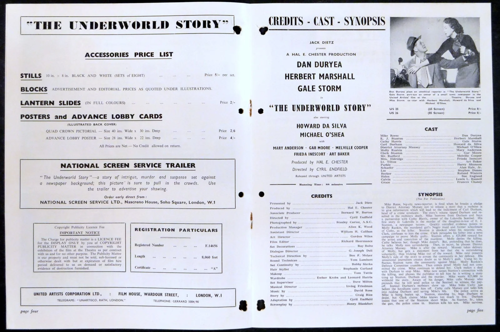 UNDERWORLD STORY 1950 Dan Duryea, Herbert Marshall, Gale Storm CAMPAIGN BOOK, image 2