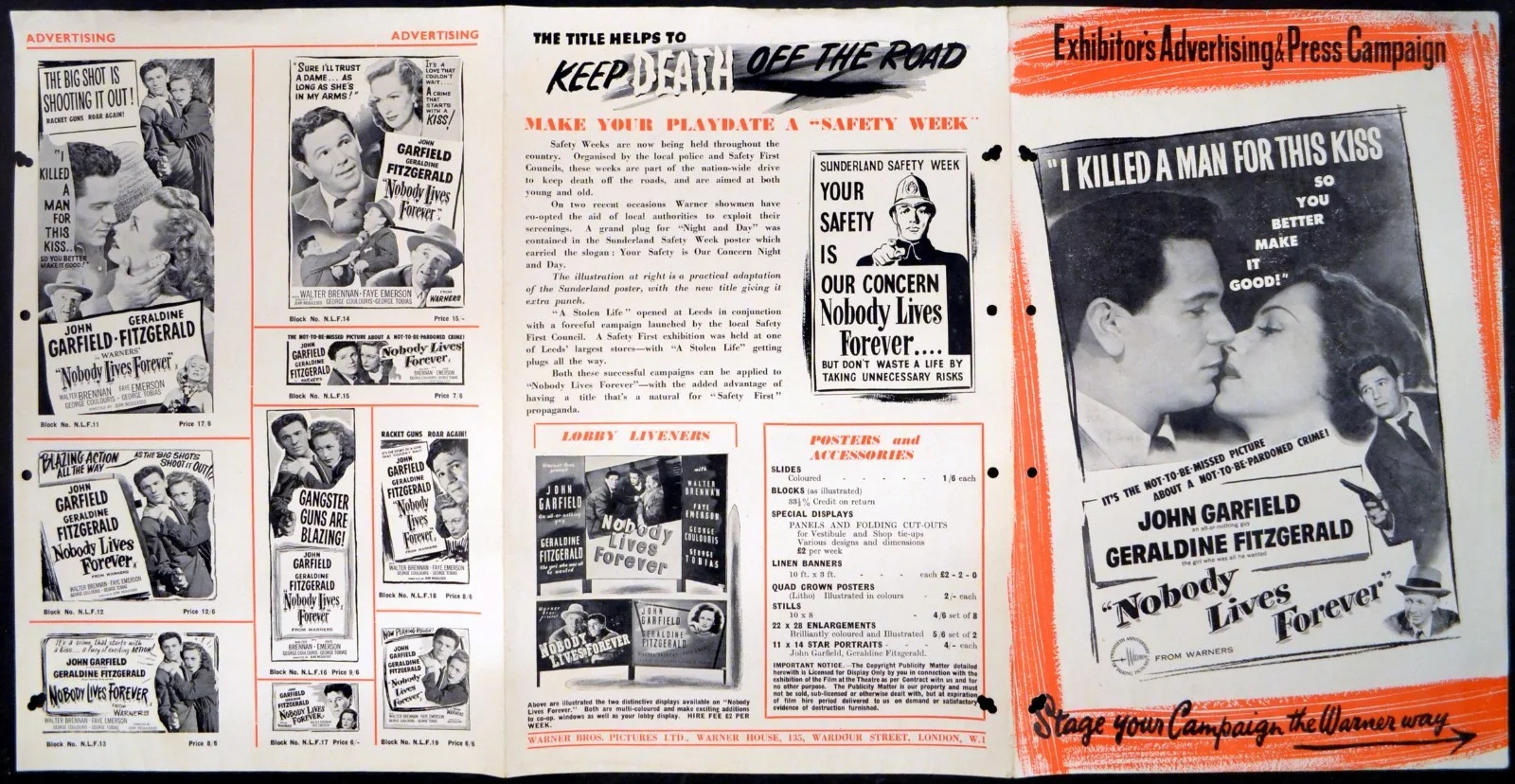 NOBODY LIVES FOREVER 1946 John Garfield, Geraldine Fitzgerald UK CAMPAIGN BOOK, изображение 2