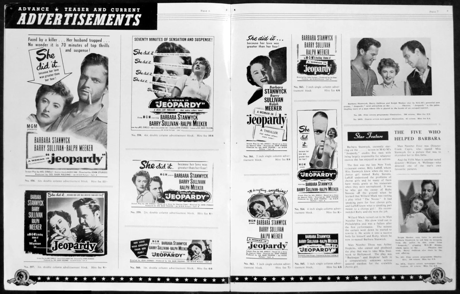JEOPARDY 1953 Barbara Stanwyck, Barry Sullivan, Ralph Meeker UK PRESSBOOK, image 2