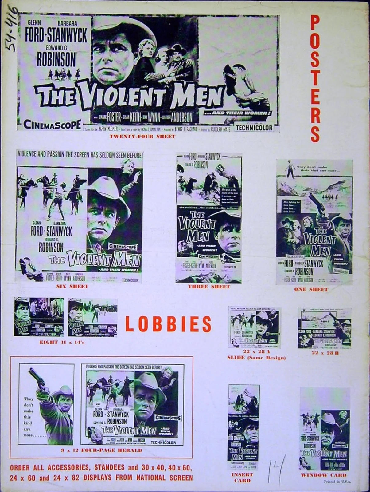 VIOLENT MEN 1955 Glenn Ford, Barbara Stanwyck, Edward G. Robinson US PRESSBOOK, изображение 2
