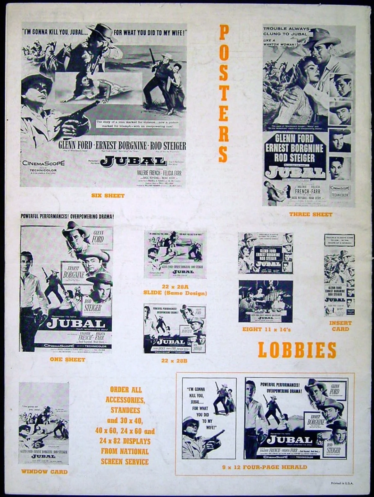 JUBAL 1956 Glenn Ford, Ernest Borgnine, Rod Steiger US PRESSBOOK, изображение 2