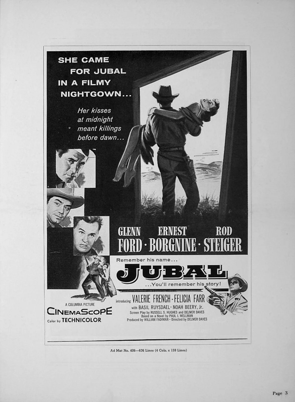 JUBAL 1956 Glenn Ford, Ernest Borgnine, Rod Steiger US PRESSBOOK, изображение 3