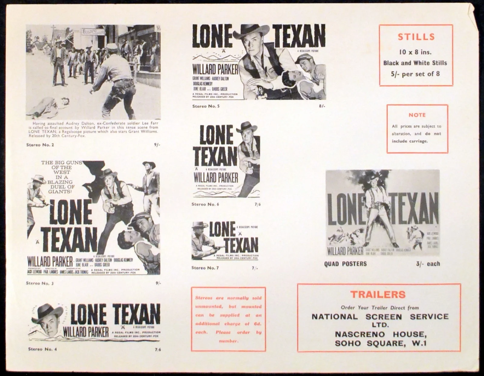 LONE TEXAN 1959 Willard Parker, Grant Williams, Audrey Dalton UK CAMPAIGN SHEET, image 2