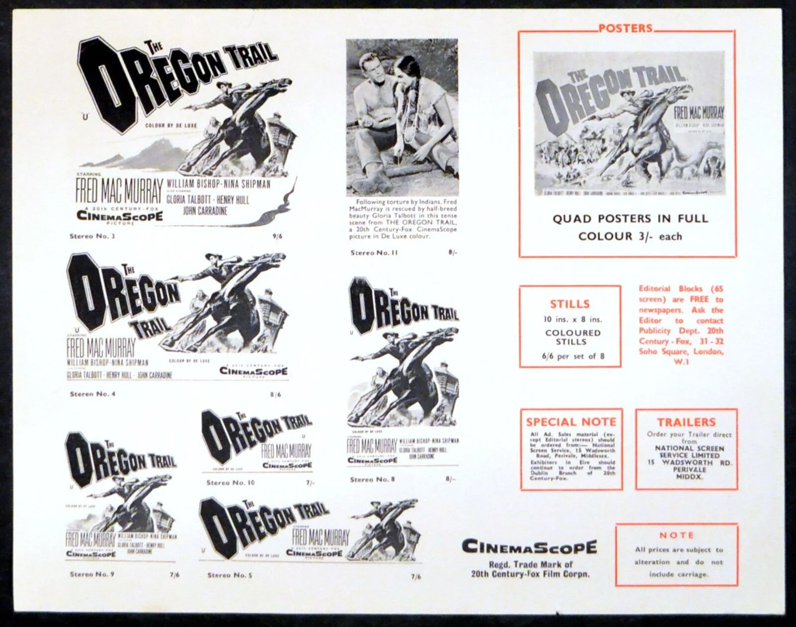 OREGON TRAIL 1959 Fred MacMurray, William Bishop, Nina Shipman UK PRESS SHEET, изображение 2