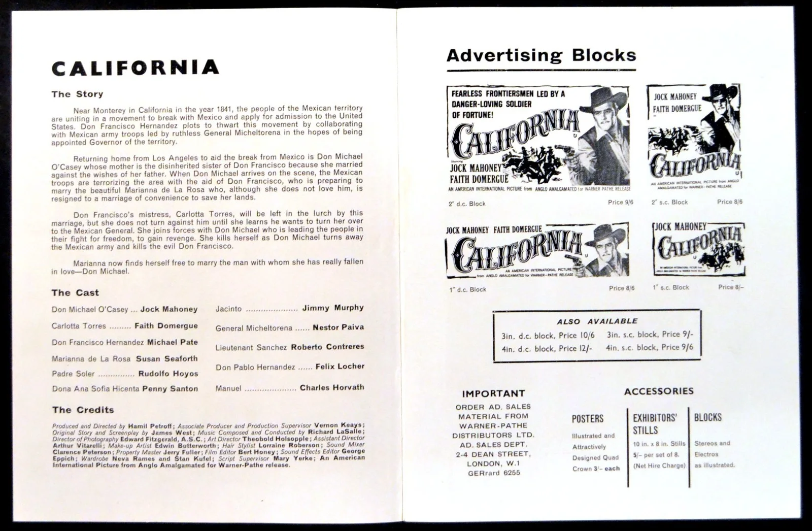 CALIFORNIA 1963 Jock Mahoney, Faith Domergue, Michael Pate UK CAMPAIGN BOOK, изображение 2