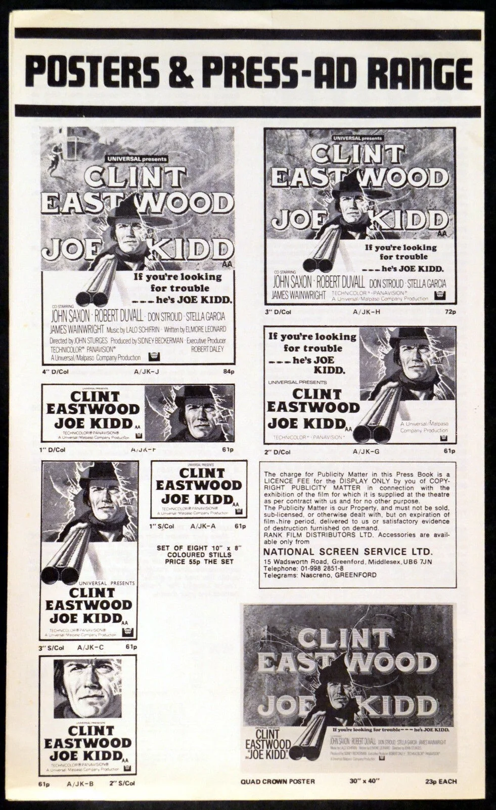 JOE KIDD 1972 Clint Eastwood, Robert Duvall, John Saxon UK PRESSBOOK, image 2