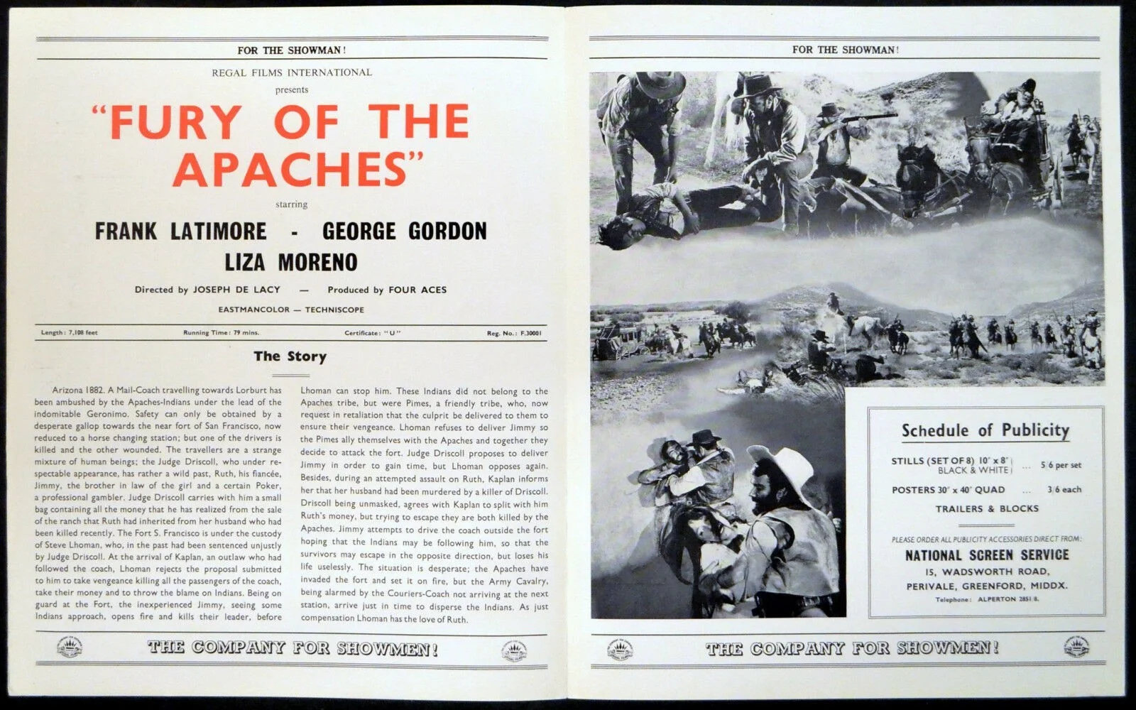 FURY OF THE APACHES 1964 Frank Latimore, Jesus Puente, Nuria Torray UK PRESSBOOK, изображение 2