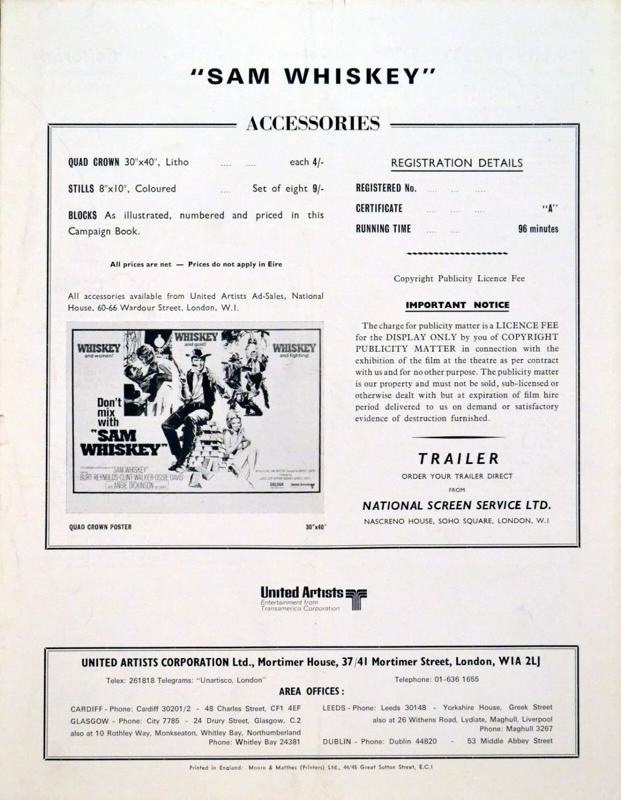 SAM WHISKEY 1969 Burt Reynolds, Clint Walker, Ossie Davis UK PRESSBOOK, image 3