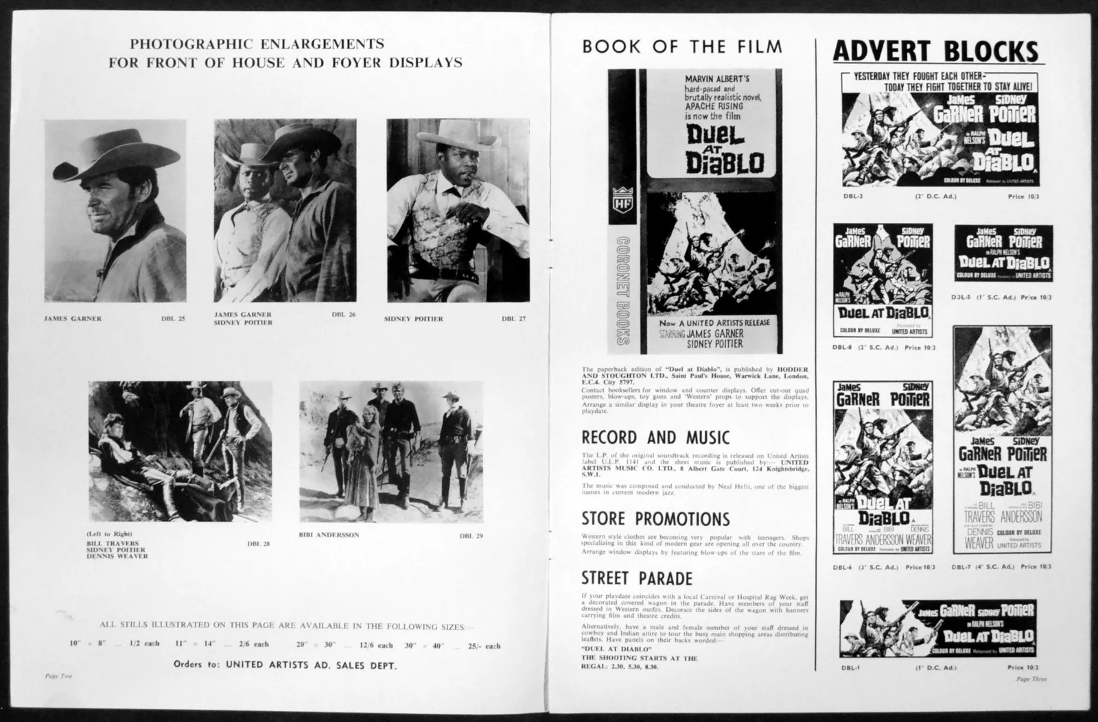 DUEL AT DIABLO 1966 James Garner, Sidney Poitier, Bill Travers CAMPAIGN BOOK, изображение 2