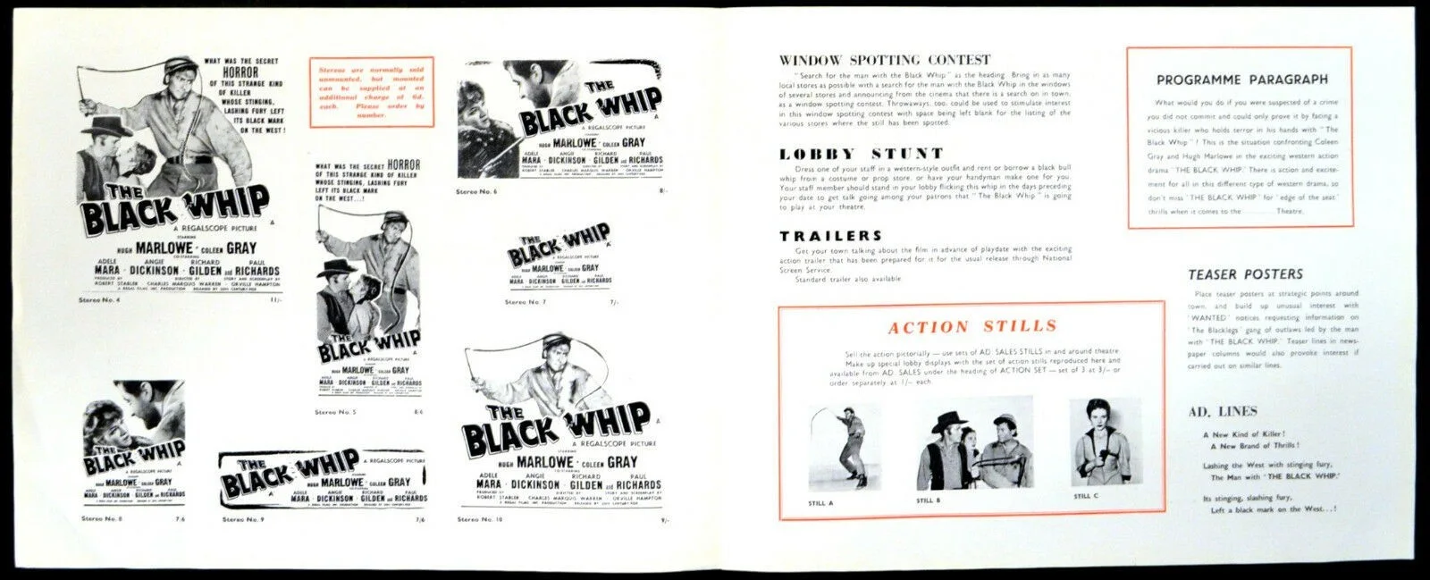 BLACK WHIP 1956 Hugh Marlowe, Coleen Gray, Adele Mara UK CAMPAIGN BOOK, image 2