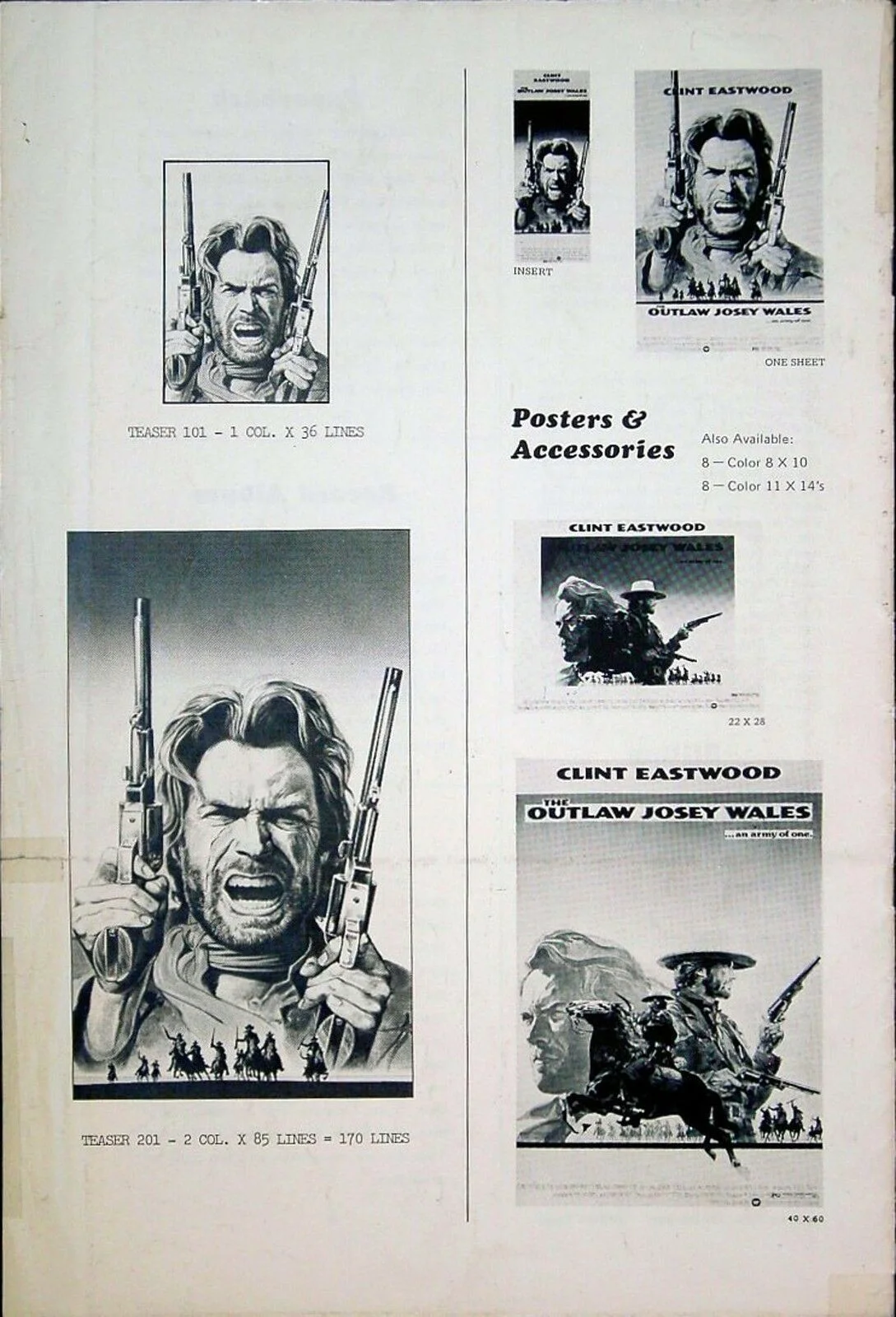 OUTLAW JOSEY WALES 1976 Clint Eastwood Sondra Locke Western US PRESSBOOK, изображение 2