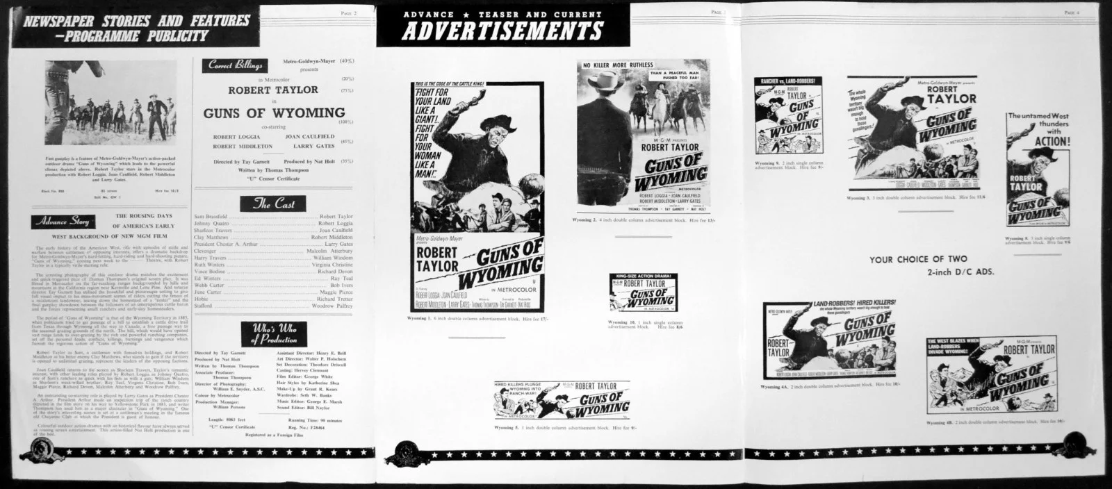 GUNS OF WYOMING 1963 Robert Taylor, Robert Loggia, Joan Caulfield UK PRESSBOOK, изображение 2