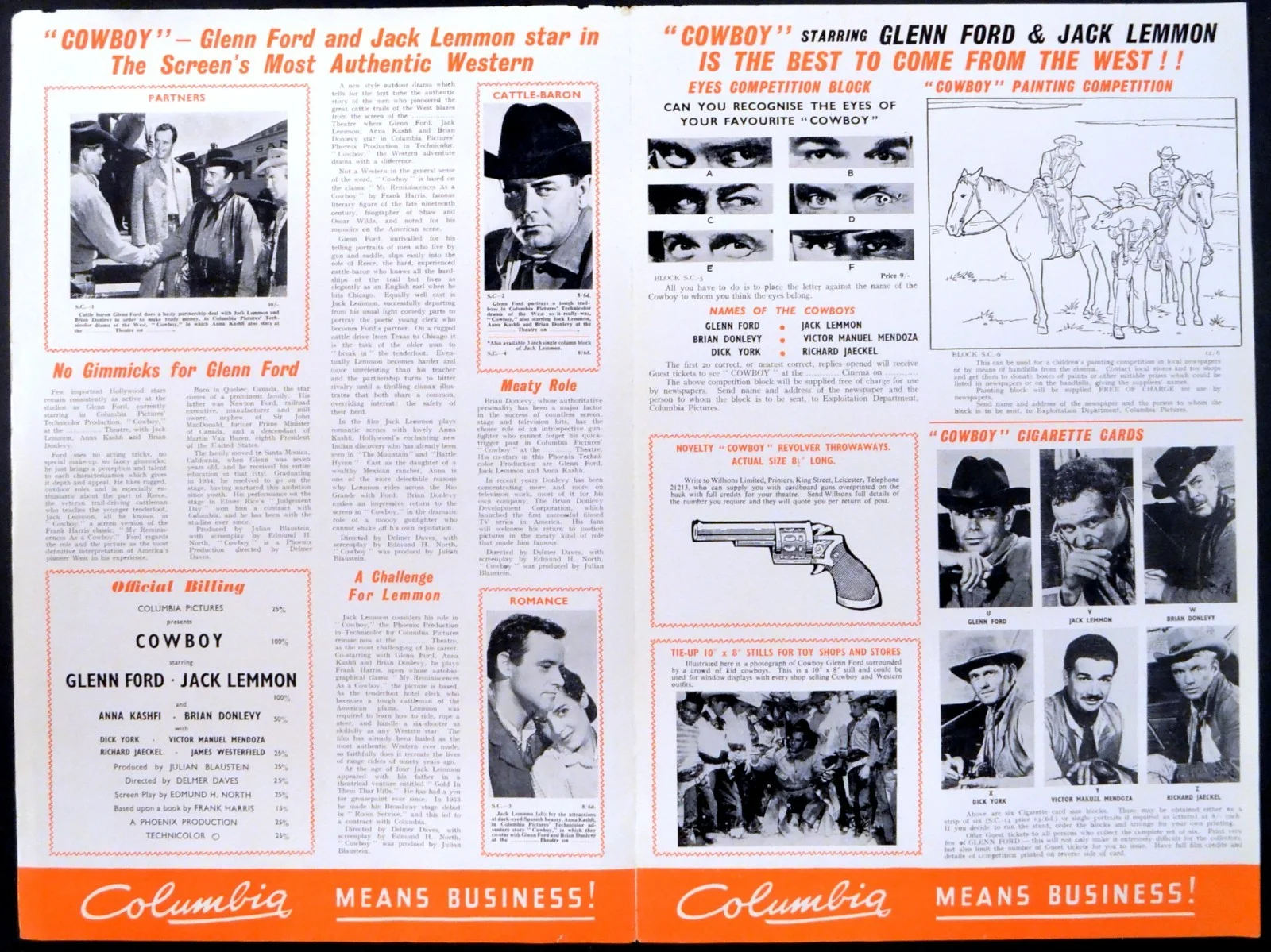 COWBOY 1958 Glenn Ford, Jack Lemmon, Brian Donlevy UK CAMPAIGN BOOK, image 2