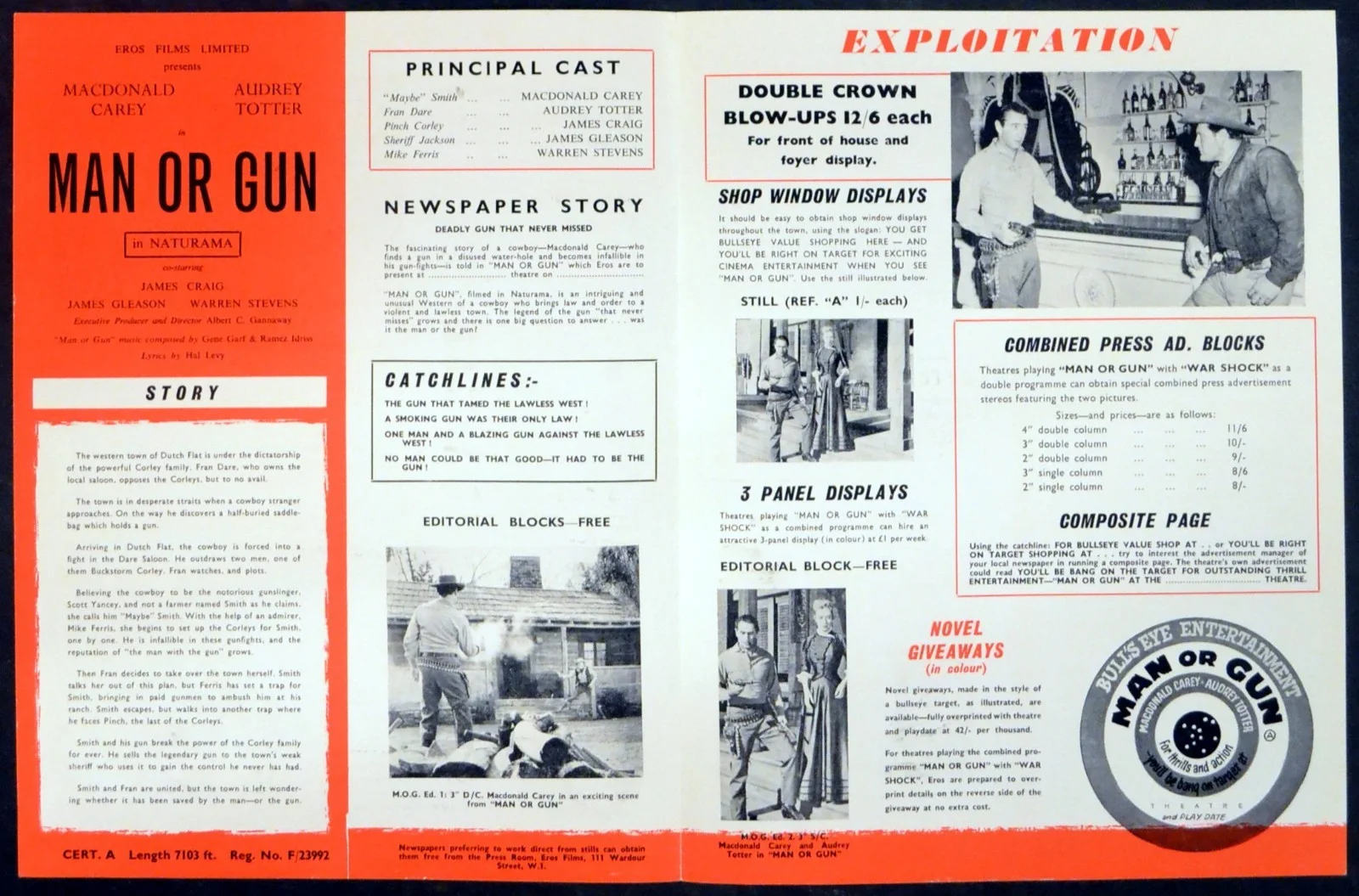 MAN OR GUN 1958 MacDonald Carey, Audrey Totter, James Craig UK PRESSBOOK, изображение 2