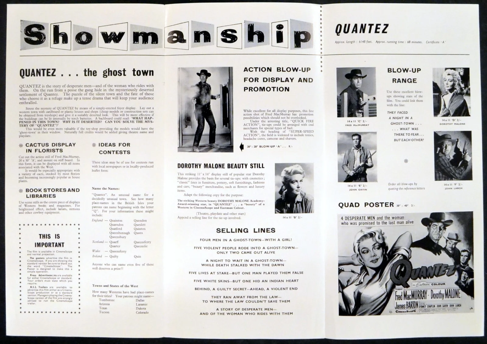 QUANTEZ 1957 Fred MacMurray, Dorothy Malone, James Barton UK CAMPAIGN BOOK, image 2