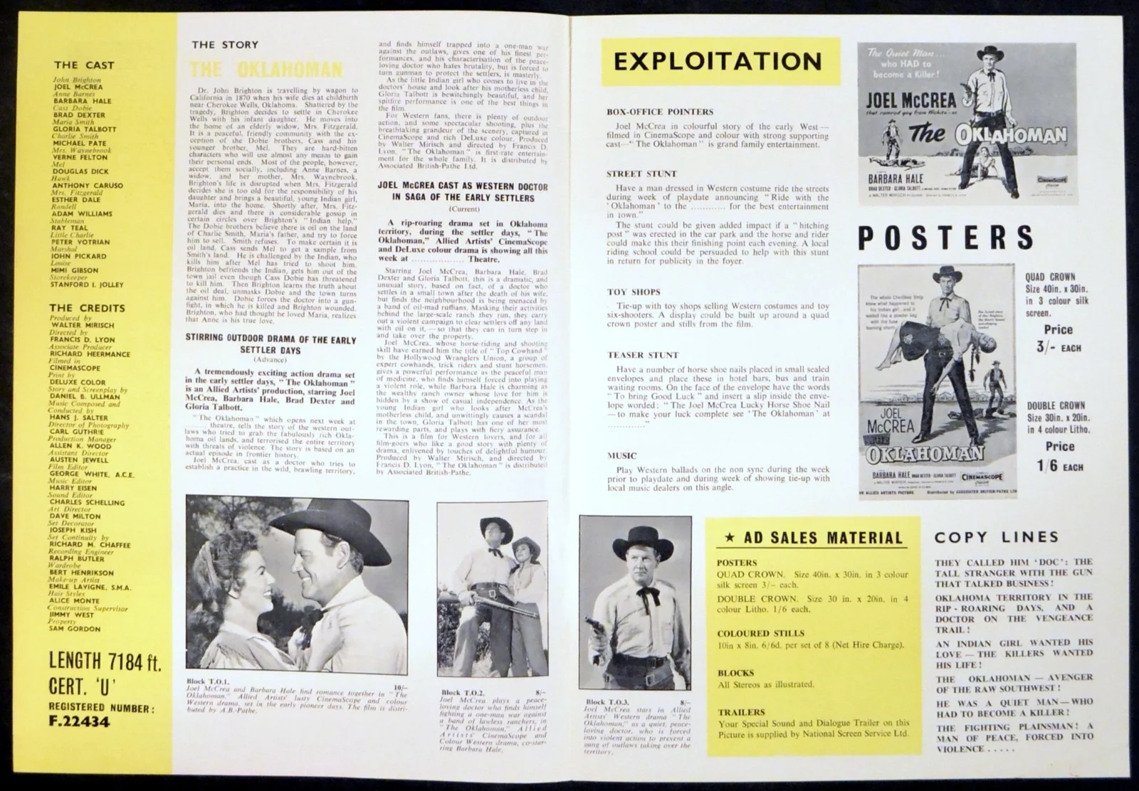 OKLAHOMAN 1957 Joel McCrea, Barbara Hale, Brad Dexter UK CAMPAIGN BOOK, изображение 2