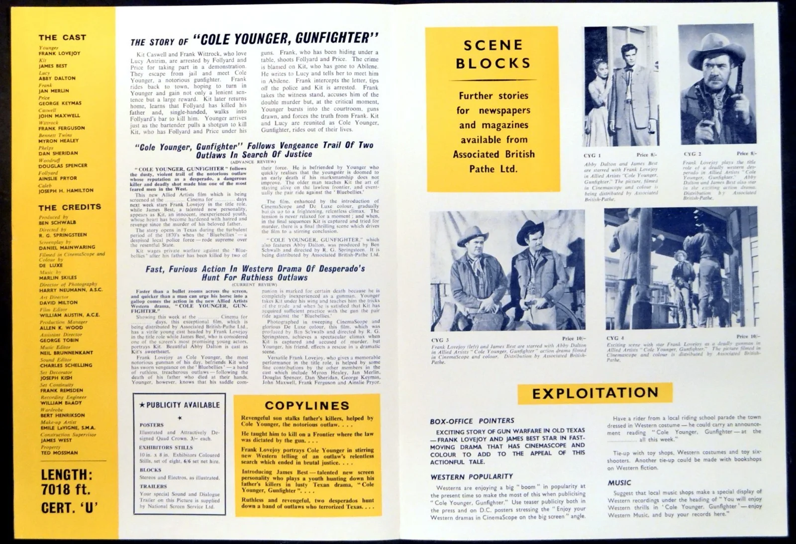 COLE YOUNGER, GUNFIGHTER 1958 Frank Lovejoy, James Best UK PRESSBOOK, image 2