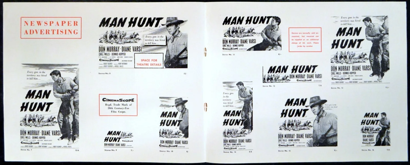 MAN HUNT 1958 Don Murray, Diane Varsi, Chill Wills, Dennis Hopper CAMPAIGN BOOK, изображение 2