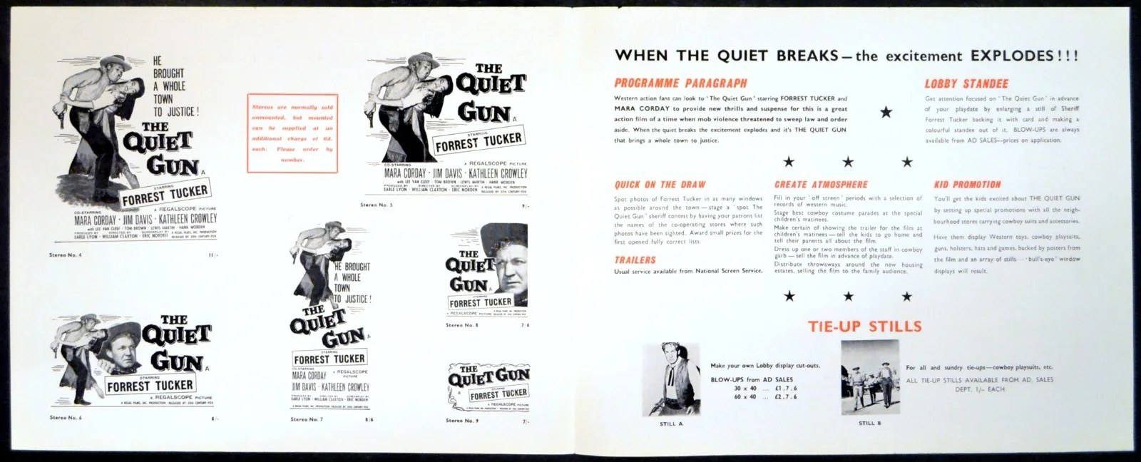 QUIET GUN 1957 Forrest Tucker, Mara Corday, Jim Davis UK CAMPAIGN BOOK, image 2