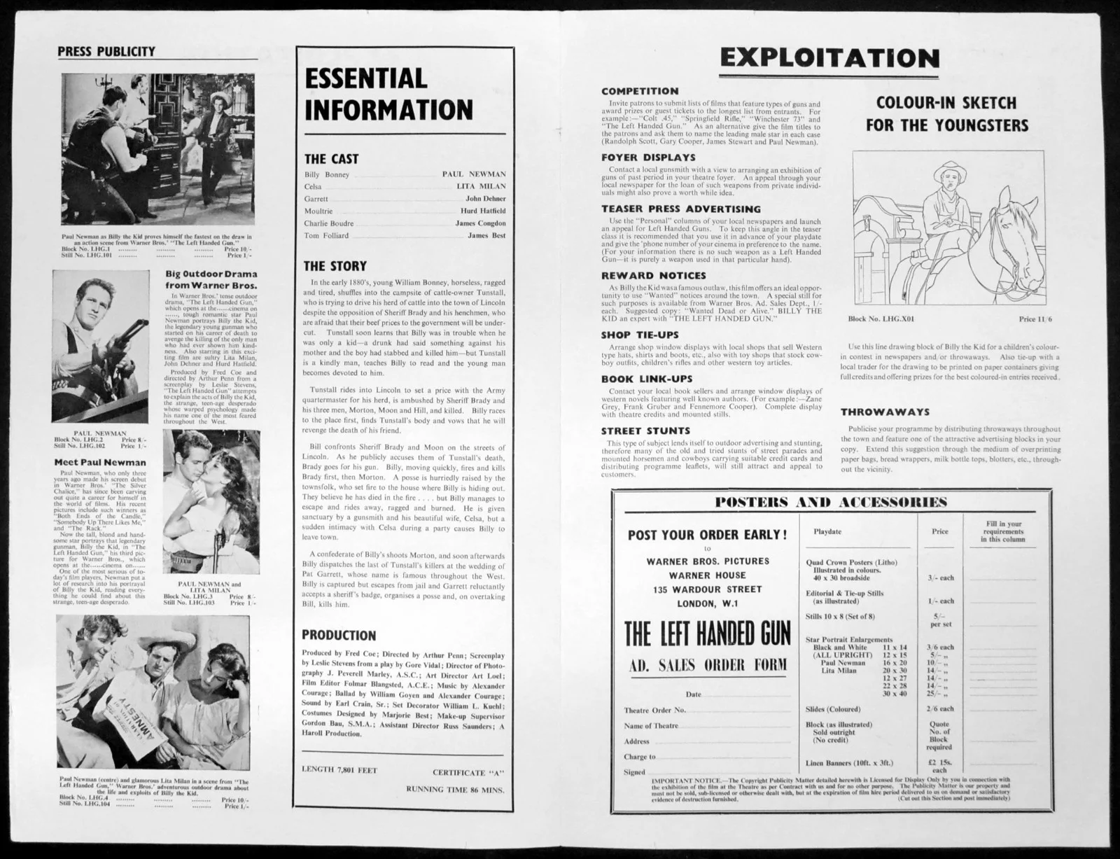 LEFT HANDED GUN 1958 Paul Newman - Billy the Kid UK CAMPAIGN BOOK, изображение 2