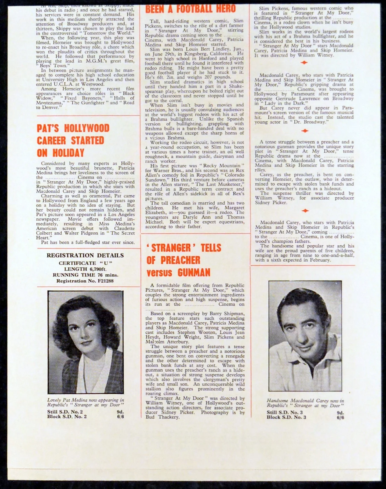 STRANGER AT MY DOOR 1956 MacDonald Carey, Patricia Medina UK CAMPAIGN BOOK, изображение 2