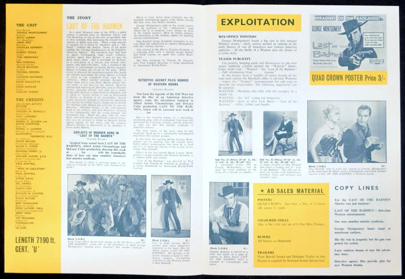 LAST OF THE BADMEN 1957 George Montgomery, Douglas Kennedy UK CAMPAIGN BOOK, изображение 2