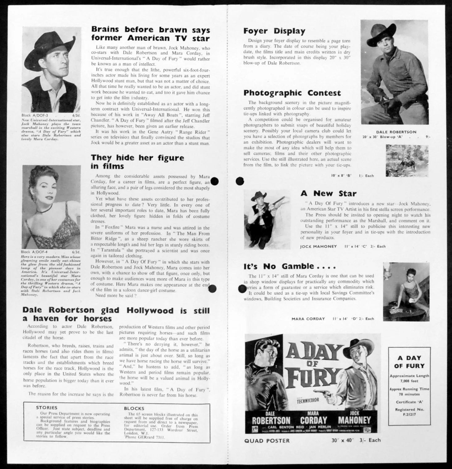 DAY OF FURY 1956 Dale Robertson, Mara Corday, Jock Mahoney UK CAMPAIGN BOOK, изображение 2