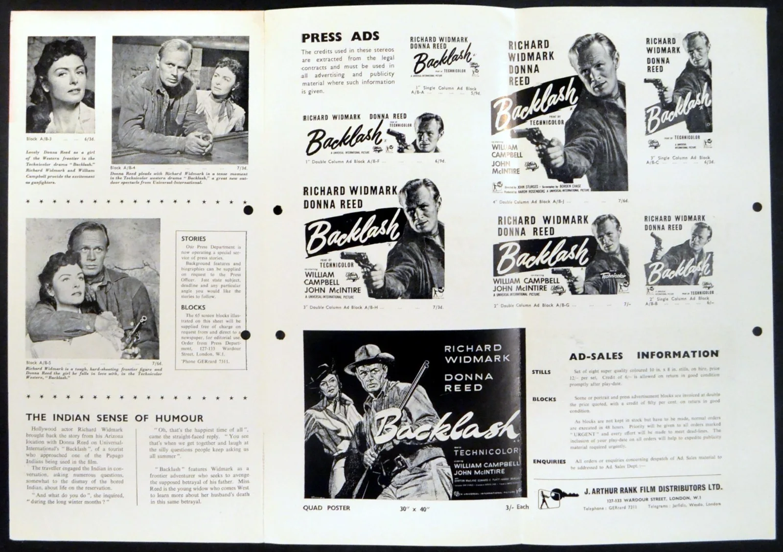 BACKLASH 1956 Richard Widmark, Donna Reed, William Campbell UK CAMPAIGN BOOK, изображение 2