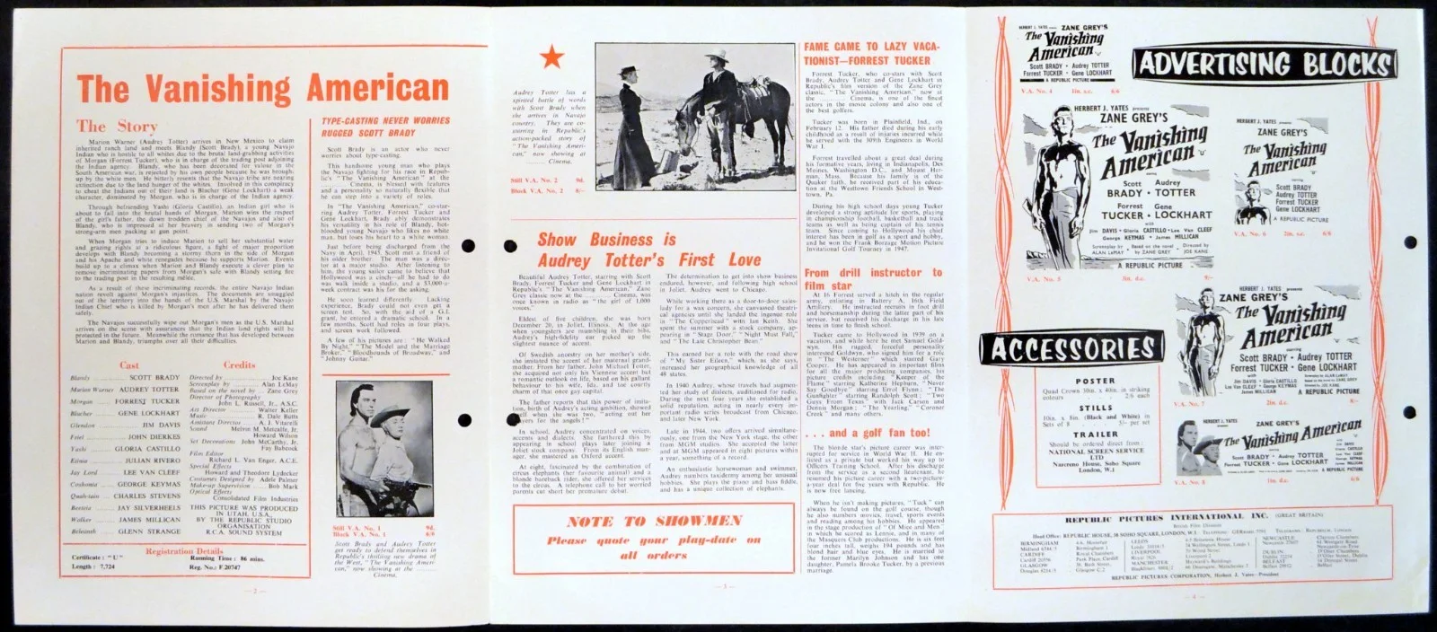 VANISHING AMERICAN 1955 Scott Brady, Audrey Totter, Forrest Tucker CAMPAIGN BOOK, изображение 2