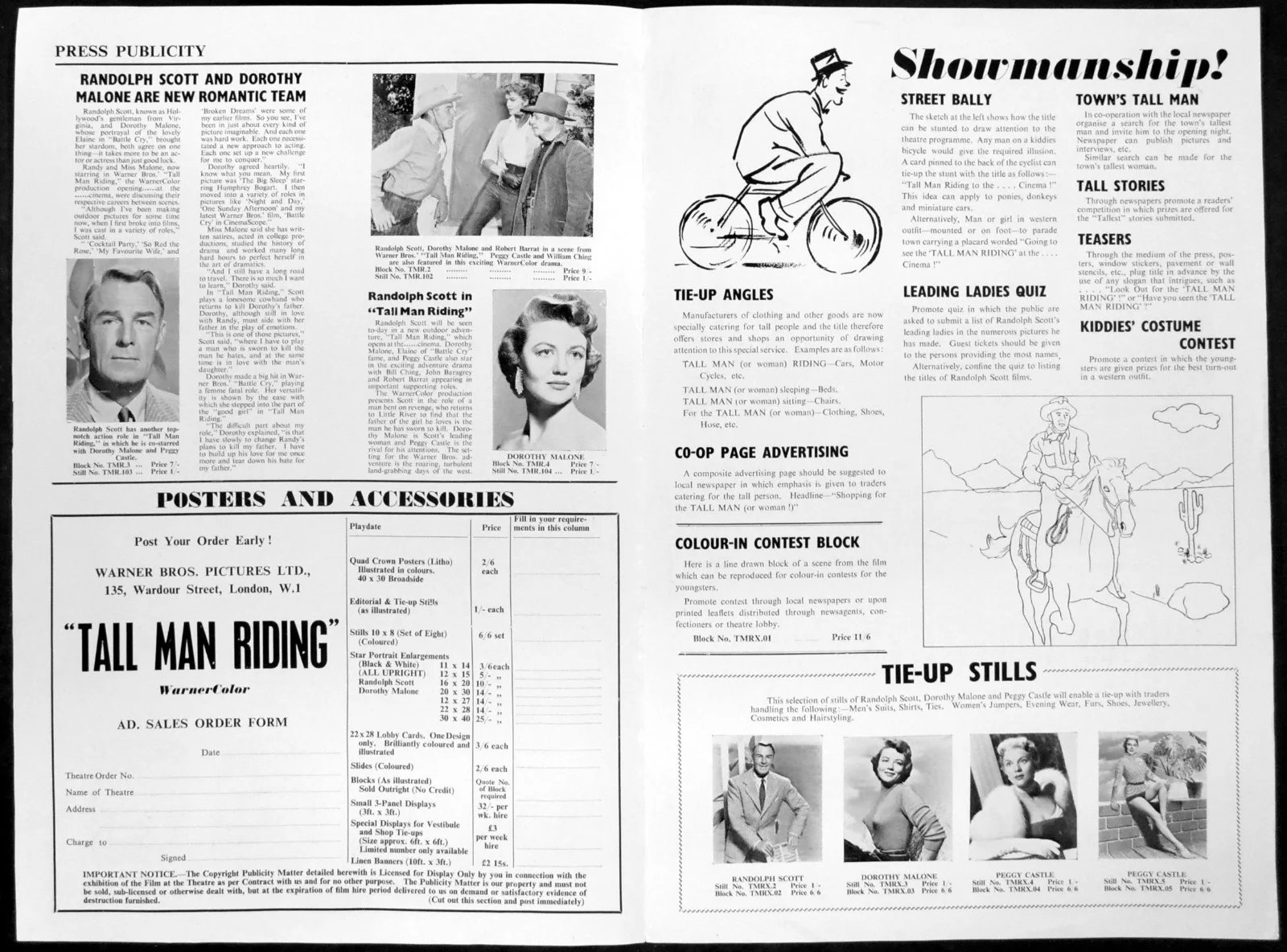 TALL MAN RIDING 1955 Randolph Scott, Dorothy Malone, Peggie Castle CAMPAIGN BOOK, изображение 2