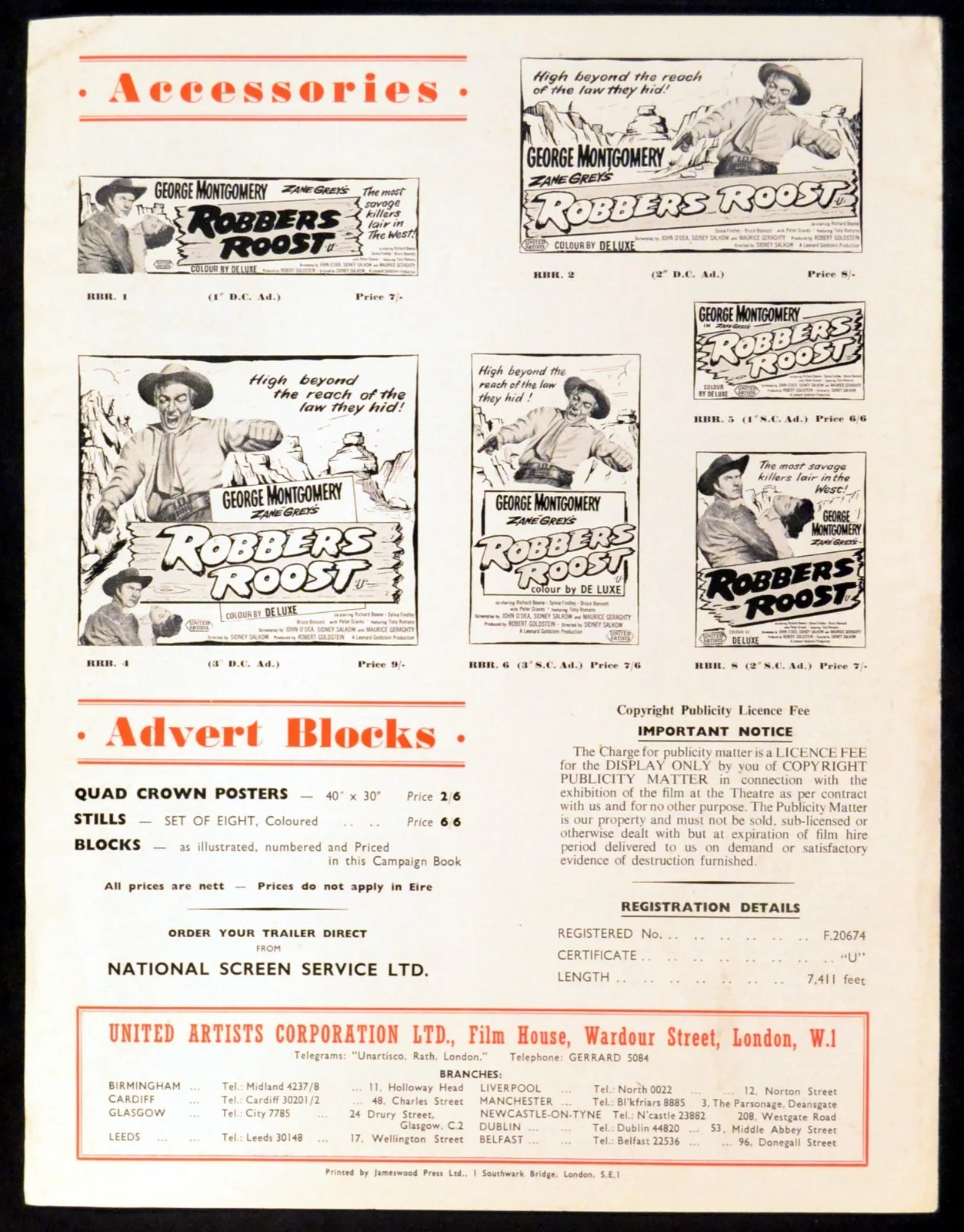 ROBBERS ROOST 1955 George Montgomery, Richard Boone UK CAMPAIGN BOOK, изображение 2