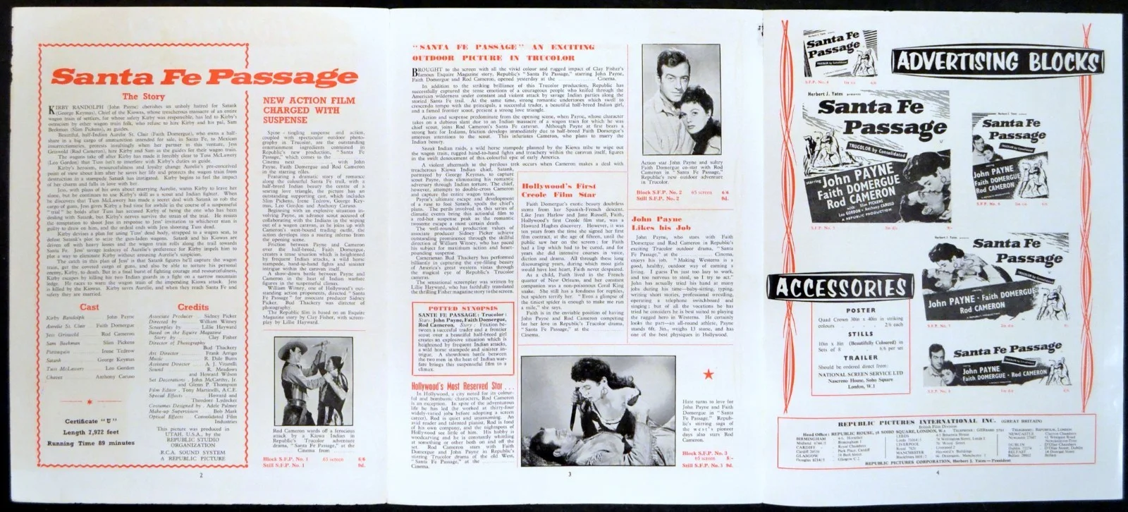 SANTE FE PASSAGE 1955 John Payne, Faith Domergue, Rod Cameron UK CAMPAIGN BOOK, изображение 2