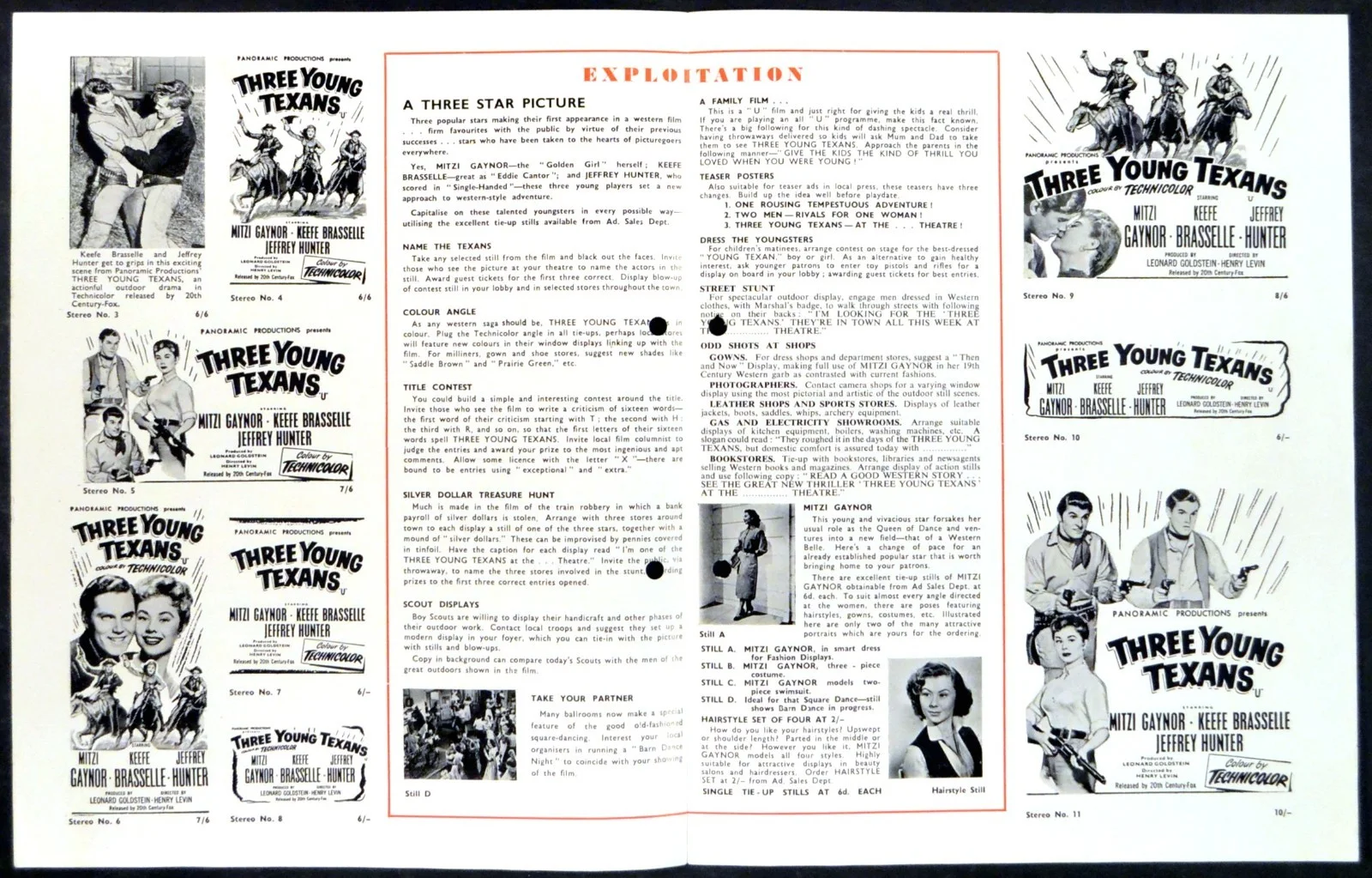 THREE YOUNG TEXANS 1954 Mitzi Gaynor, Jeffrey Hunter CAMPAIGN BOOK, image 2