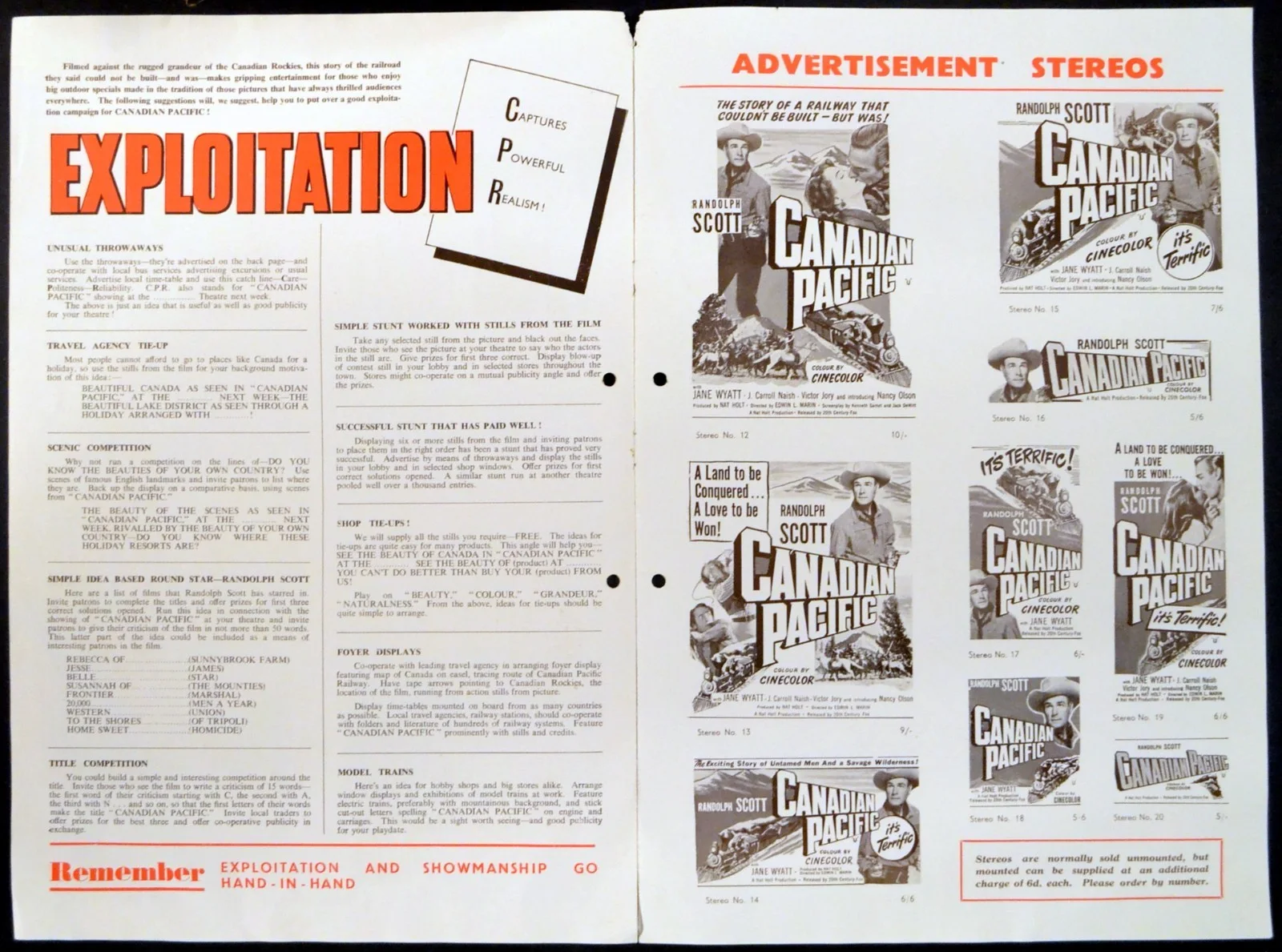 CANADIAN PACIFIC 1949 Randolph Scott, Jane Wyatt, J. Carroll Naish CAMPAIGN BOOK, изображение 2