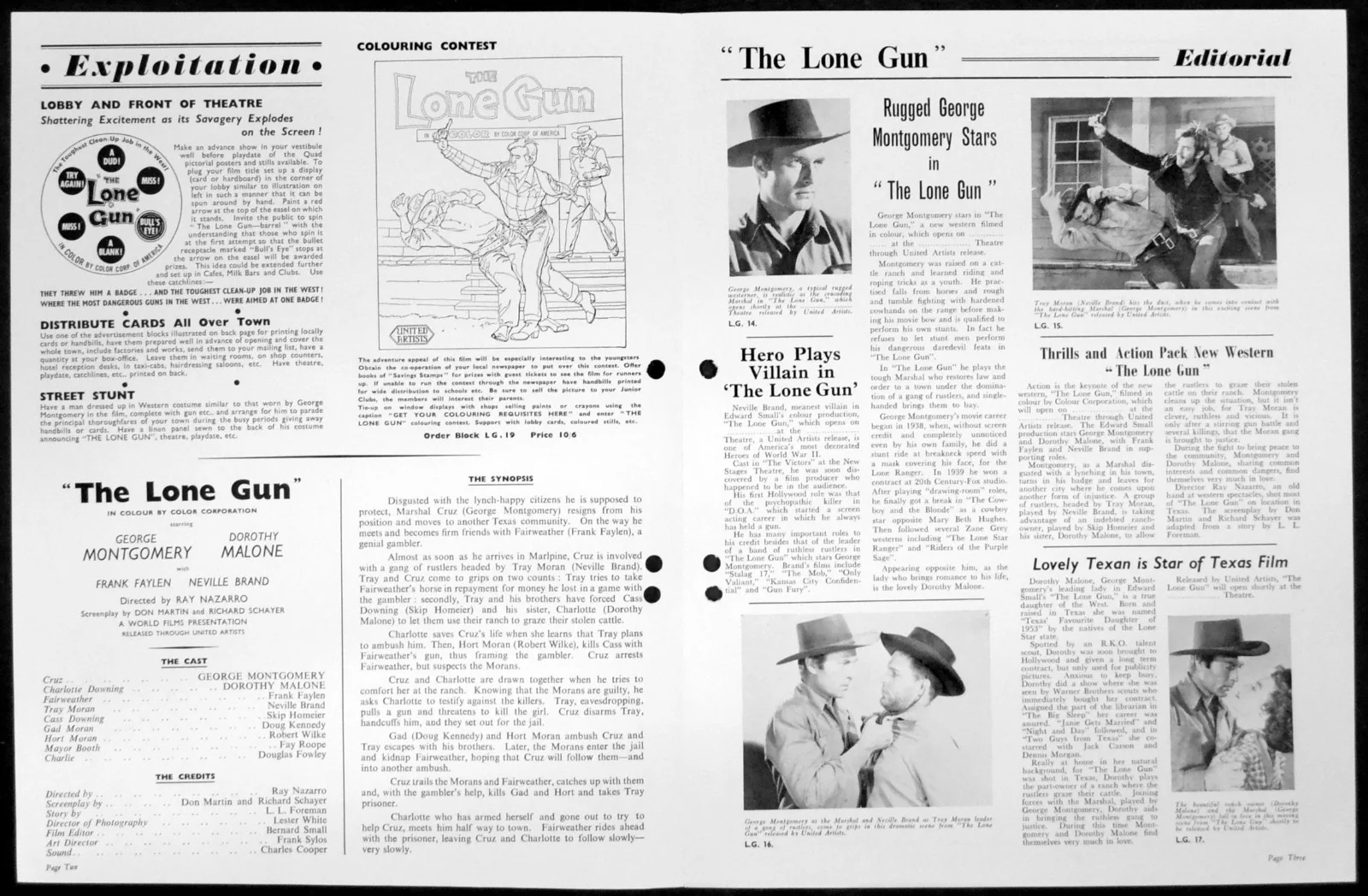 LONE GUN 1954 George Montgomery, Dorothy Malone, Frank Faylen CAMPAIGN BOOK, image 2