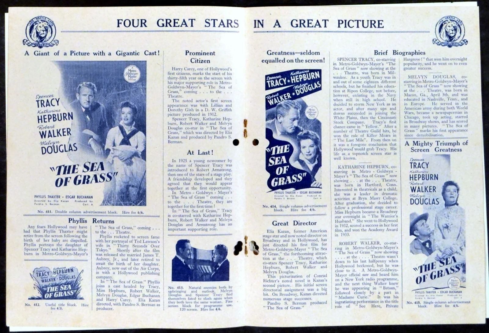 SEA OF GRASS 1947 Spencer Tracy, Katharine Hepburn, Robert Walker UK PRESSBOOK, изображение 2