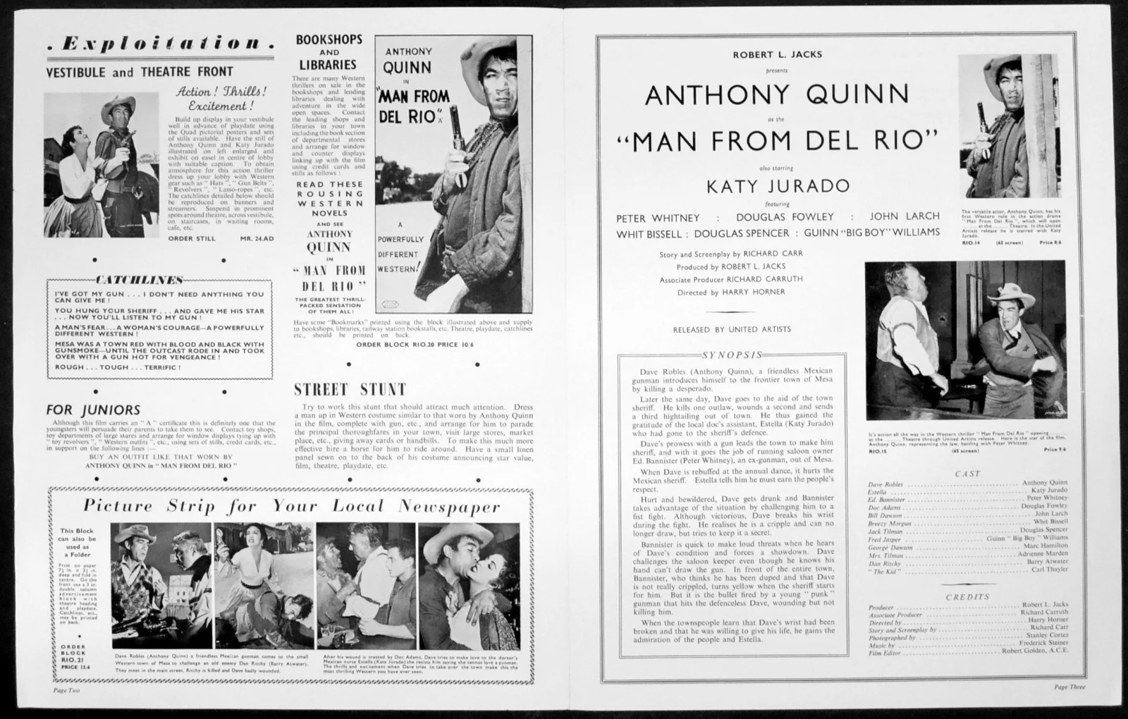 MAN FROM DEL RIO 1956 Anthony Quinn, Katy Jurado, Peter Whitney UK CAMPAIGN BOOK, изображение 2