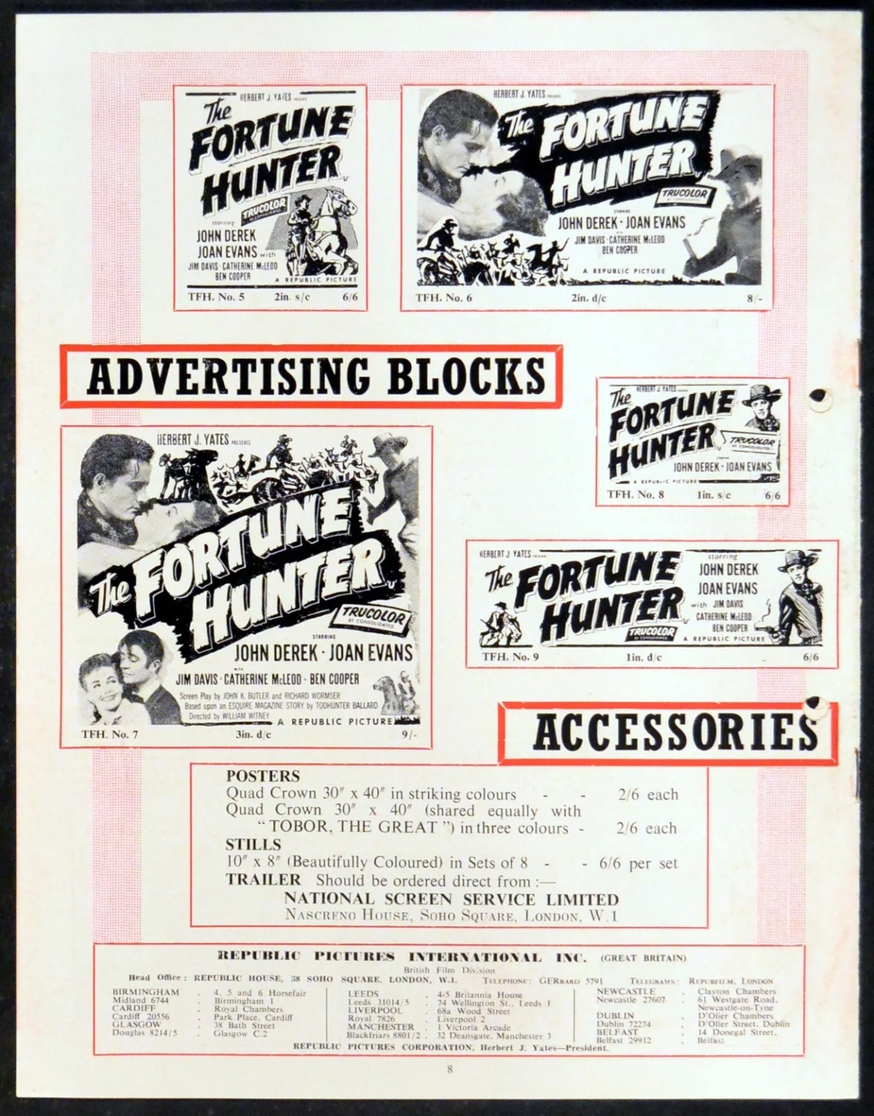 FORTUNE HUNTER 1954 John Derek, Joan Evans, Jim Davis UK CAMPAIGN BOOK, image 2