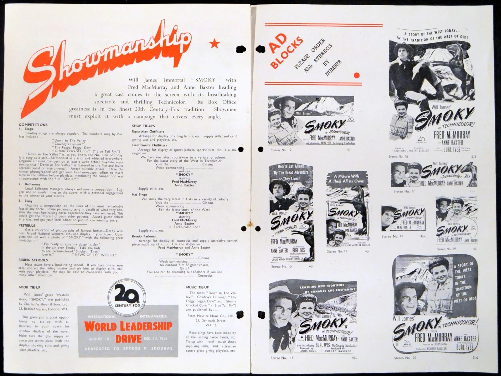SMOKY 1946 Fred MacMurray, Anne Baxter, Burl Ives, Bruce Cabot UK CAMPAIGN BOOK, изображение 2